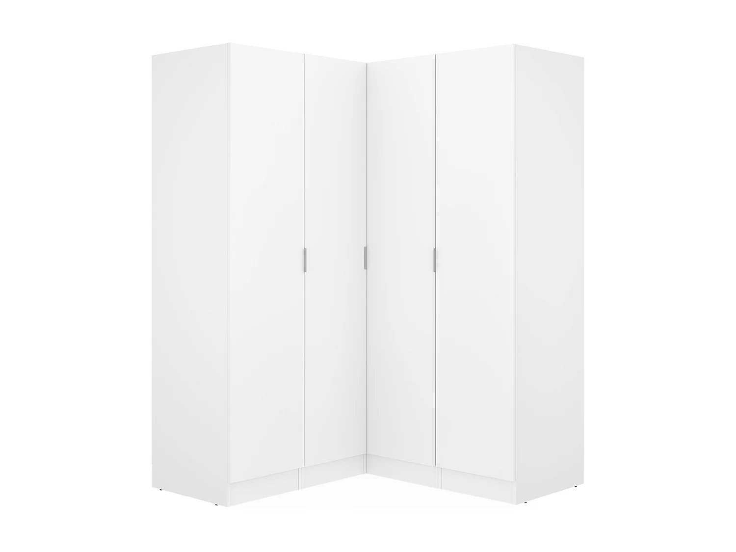 Armoire d'angle placard de rangement à 4 portes battantes, coloris Blanc - Hauteur 184 x Longueur 133 x Profondeur 131 cm