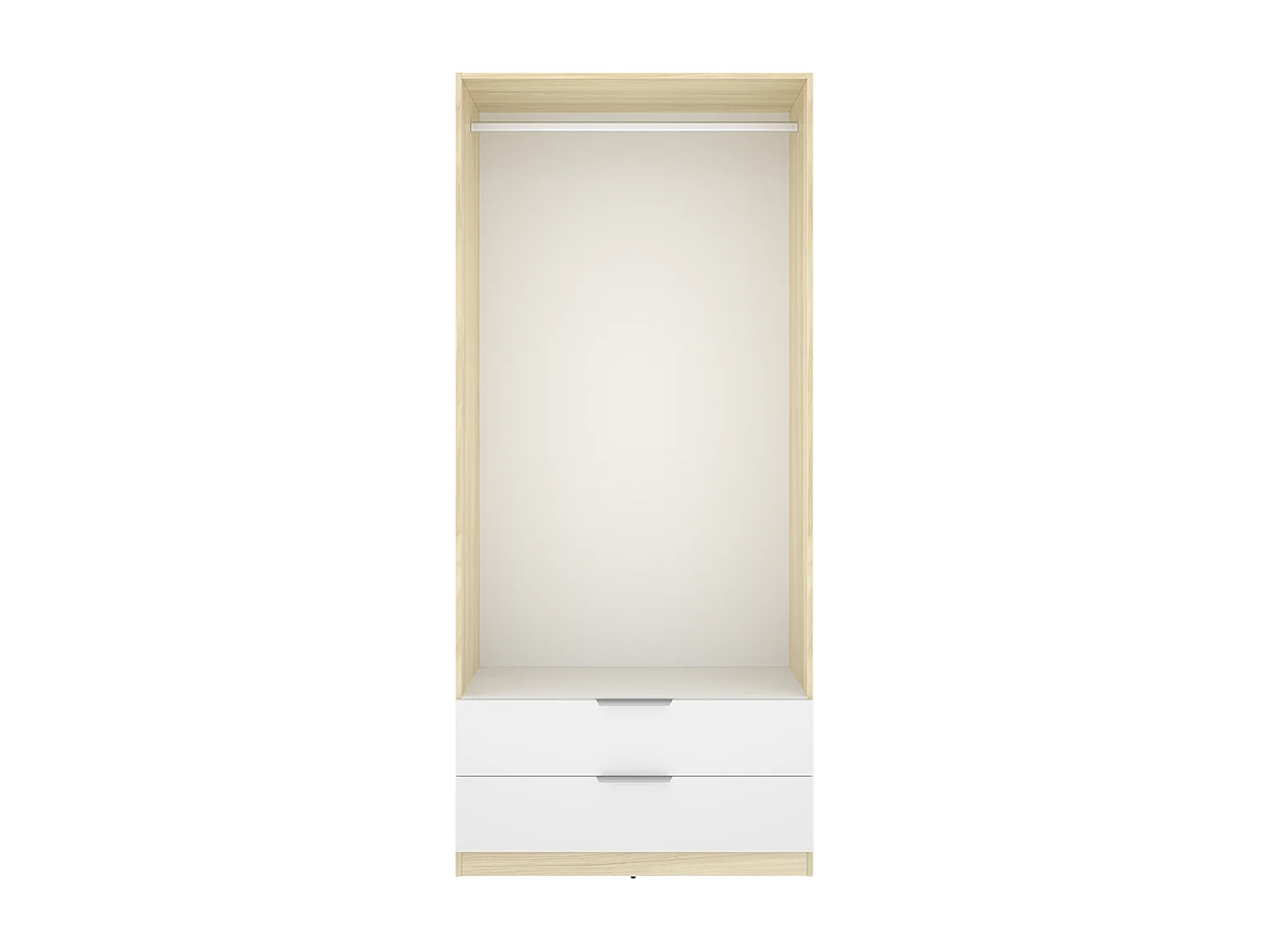 Armoire placard de rangement à 2 portes battantes et 2 tiroirs, coloris blanc/Chêne clair - Hauteur 203,5 x Longueur 91 x Profondeur 51,4 cm