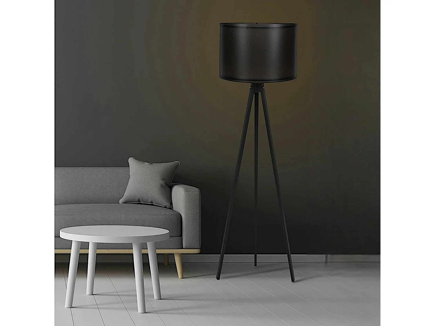 Lampadaire de salon noir avec trépied, style moderne KILIS