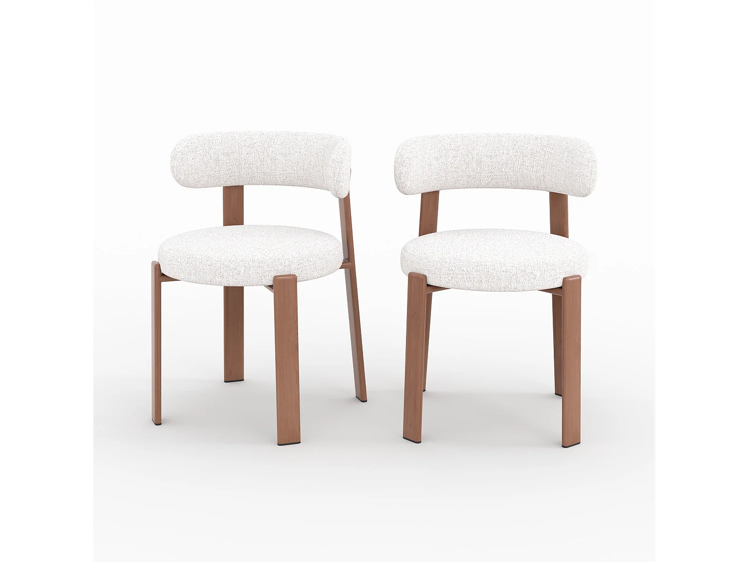 Lot de 2 chaises en tissu texturé blanc cassé, pieds en métal - Aura