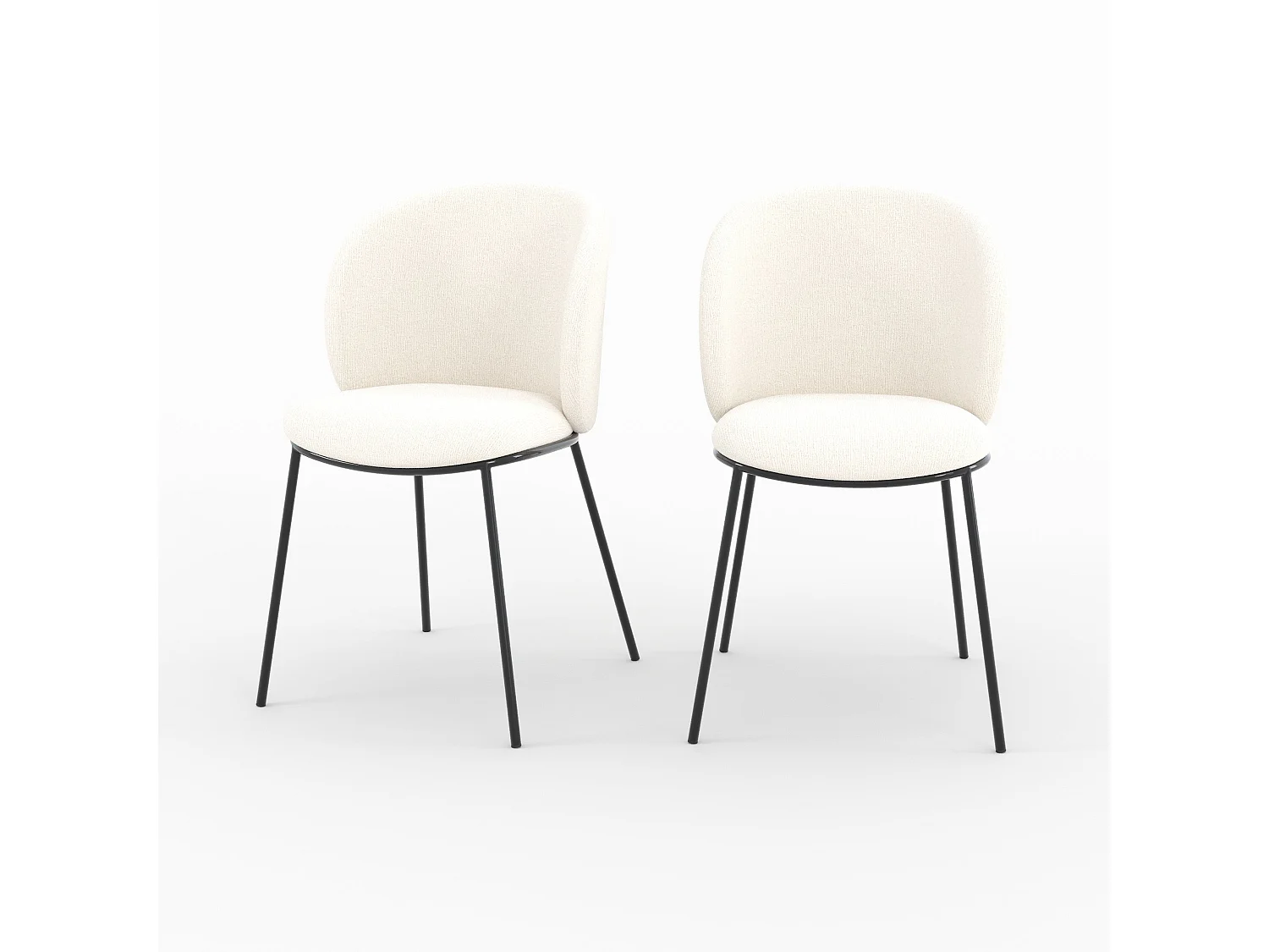 Lot de 2 chaises en tissu doux blanc, pieds métal noir - Bulle
