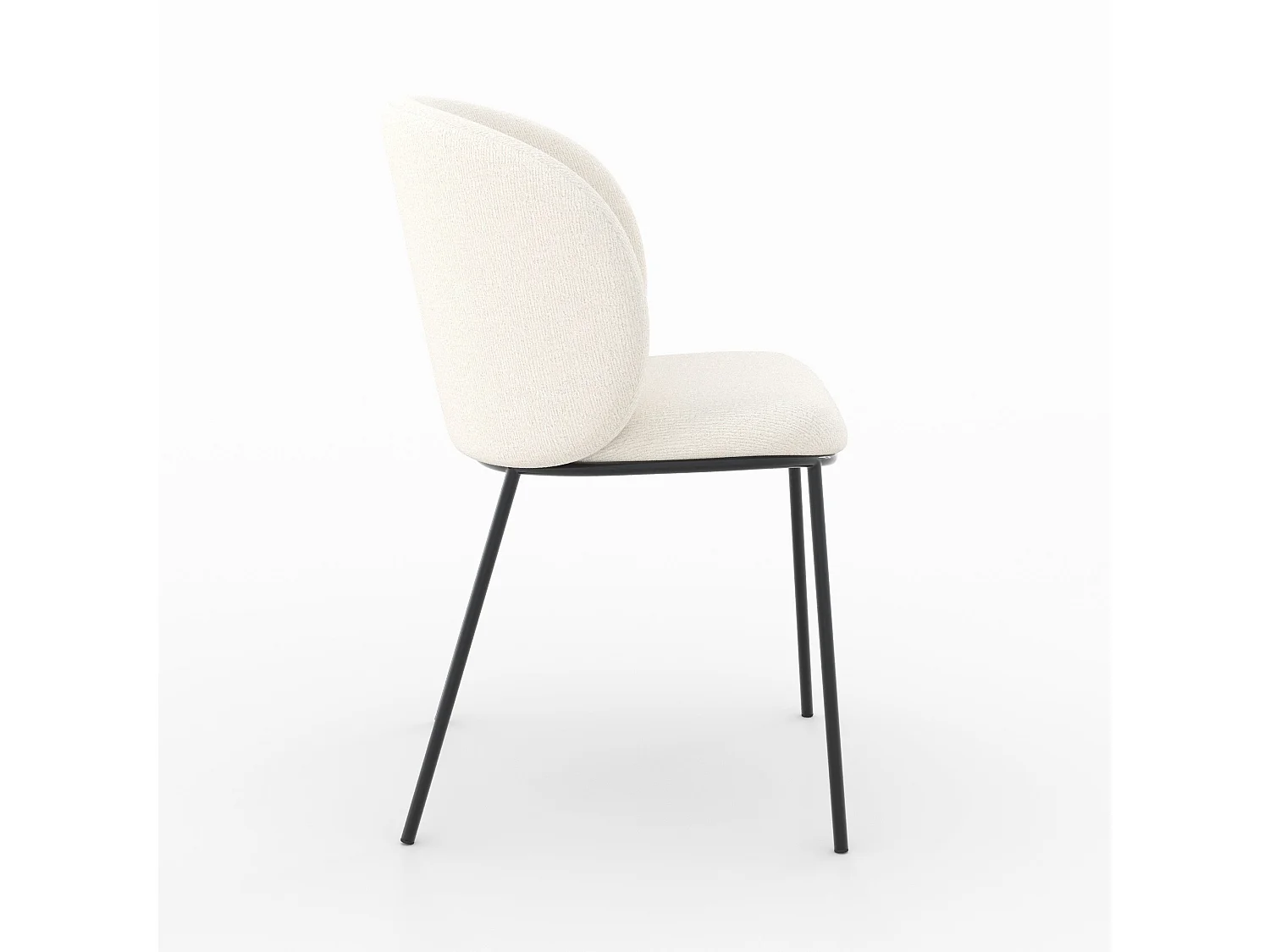 Lot de 2 chaises en tissu doux blanc, pieds métal noir - Bulle