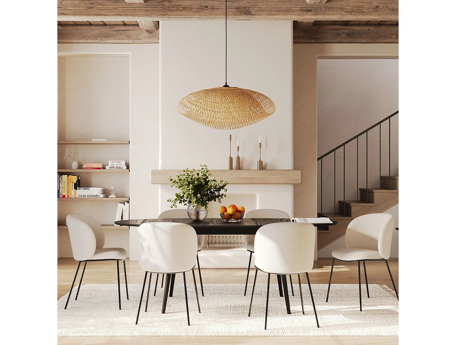 Lot de 2 chaises en tissu doux blanc, pieds métal noir - Bulle