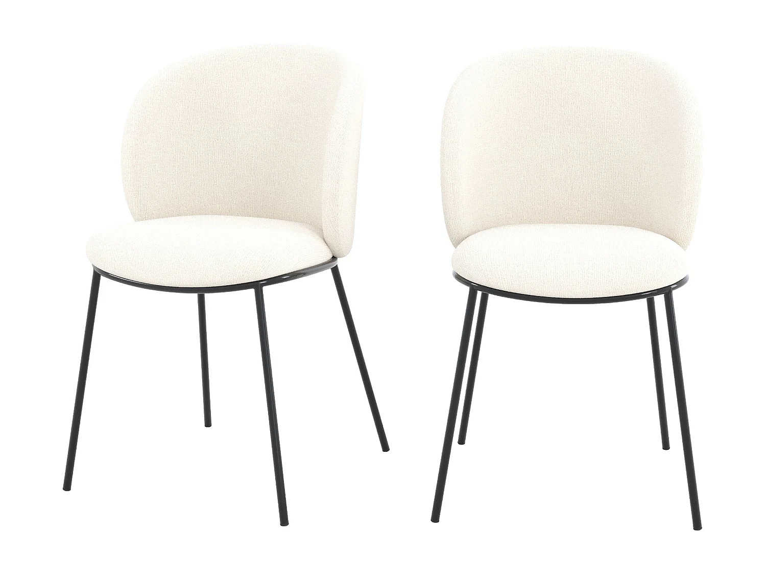 Set di 2 sedie in tessuto bianco morbido, gambe in metallo nero - Bulle