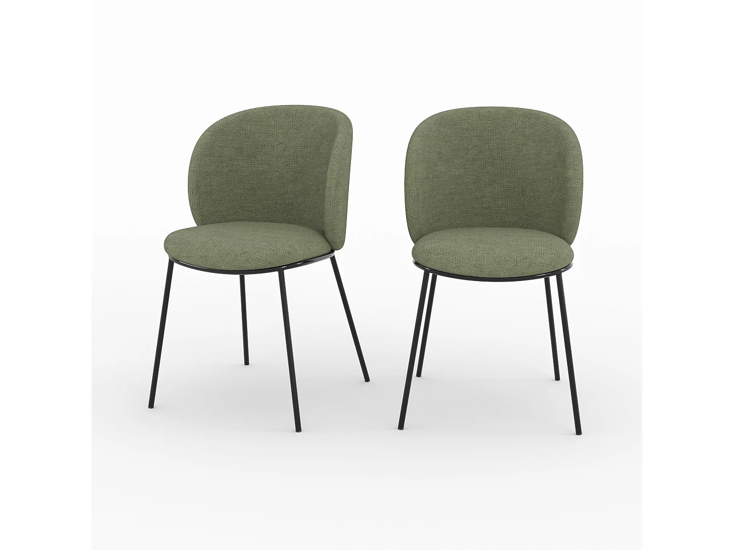 Lot de 2 chaises en tissu vert kaki, pieds métal noir - Bulle