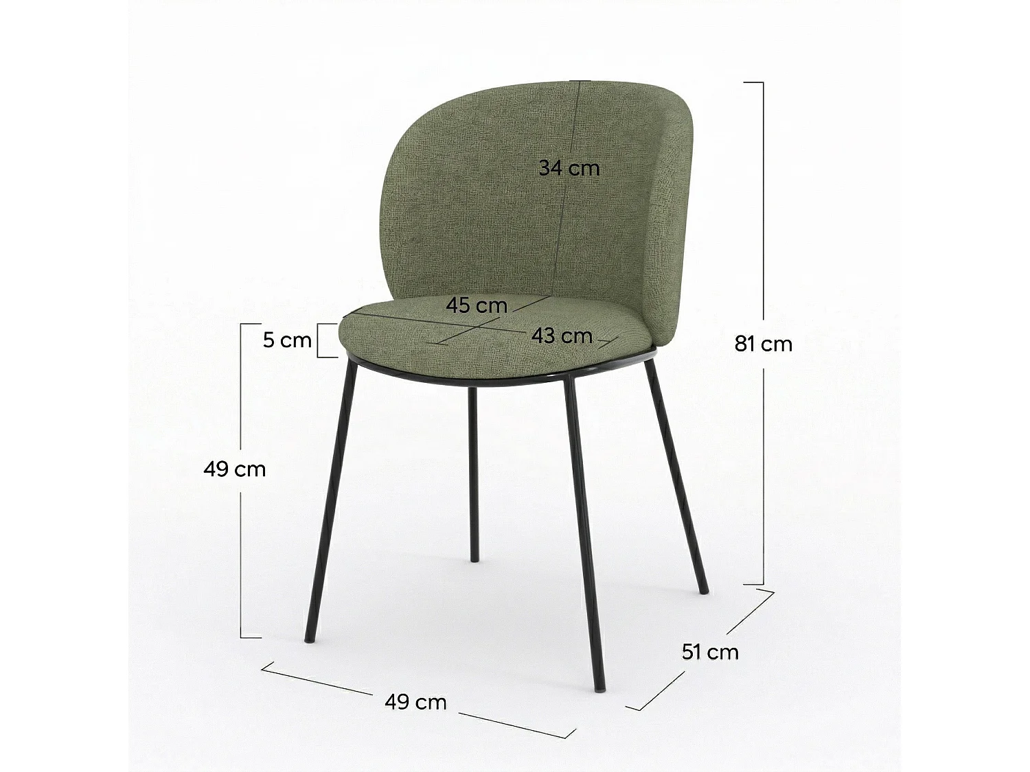 Lot de 2 chaises en tissu vert kaki, pieds métal noir - Bulle