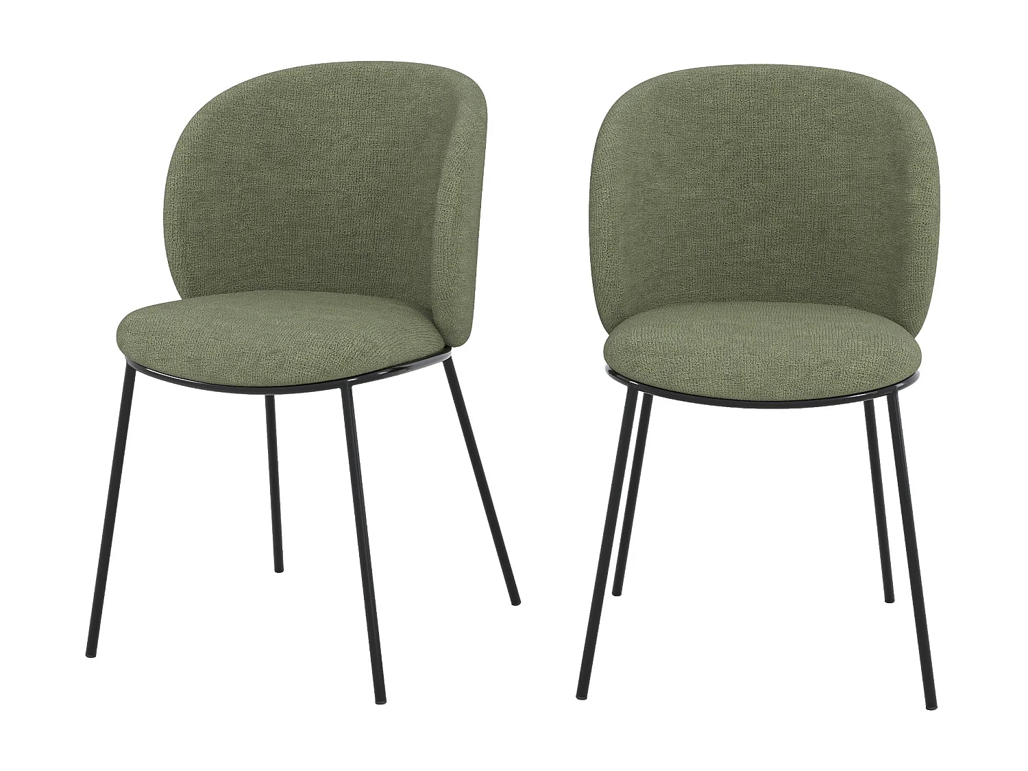 Set di 2 sedie in tessuto verde oliva, gambe in metallo nero - Bulle