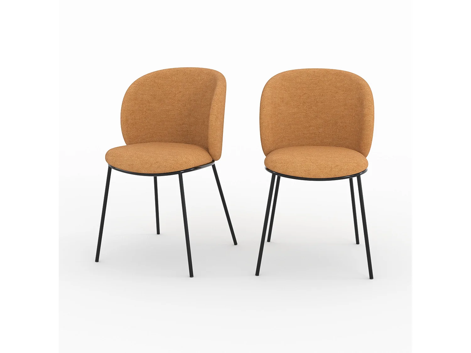 Lot de 2 chaises en tissu jaune moutarde, pieds métal noir - Bulle