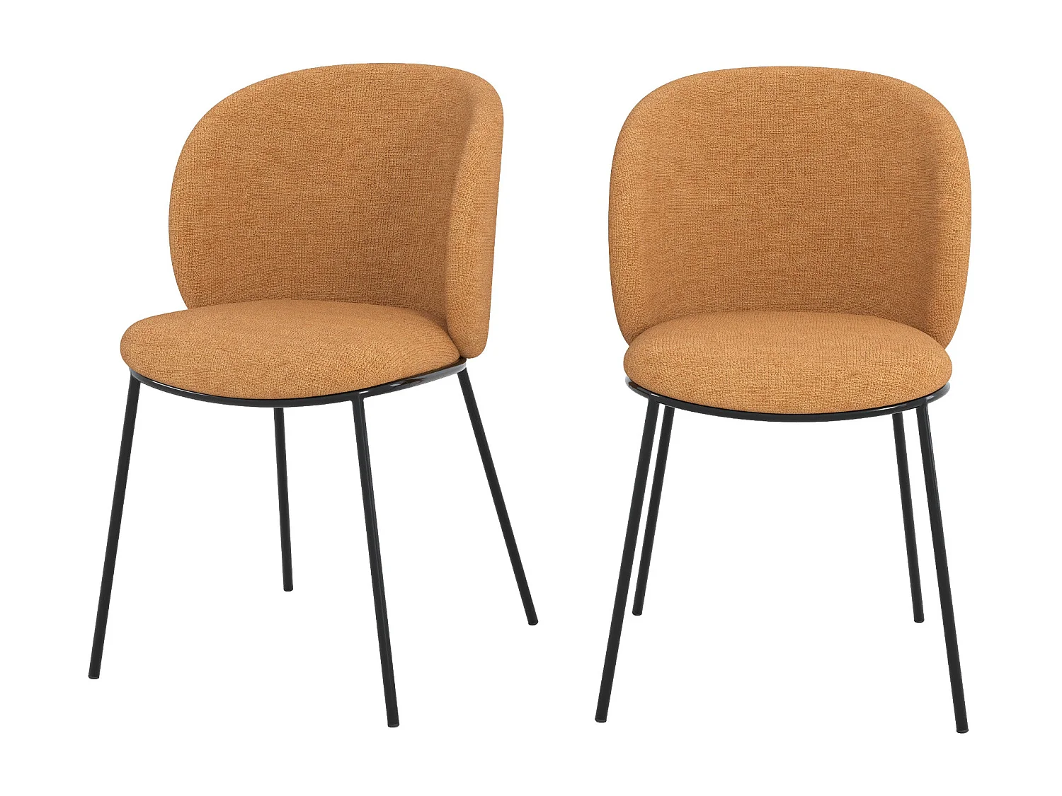 Lot de 2 chaises en tissu jaune moutarde, pieds métal noir - Bulle