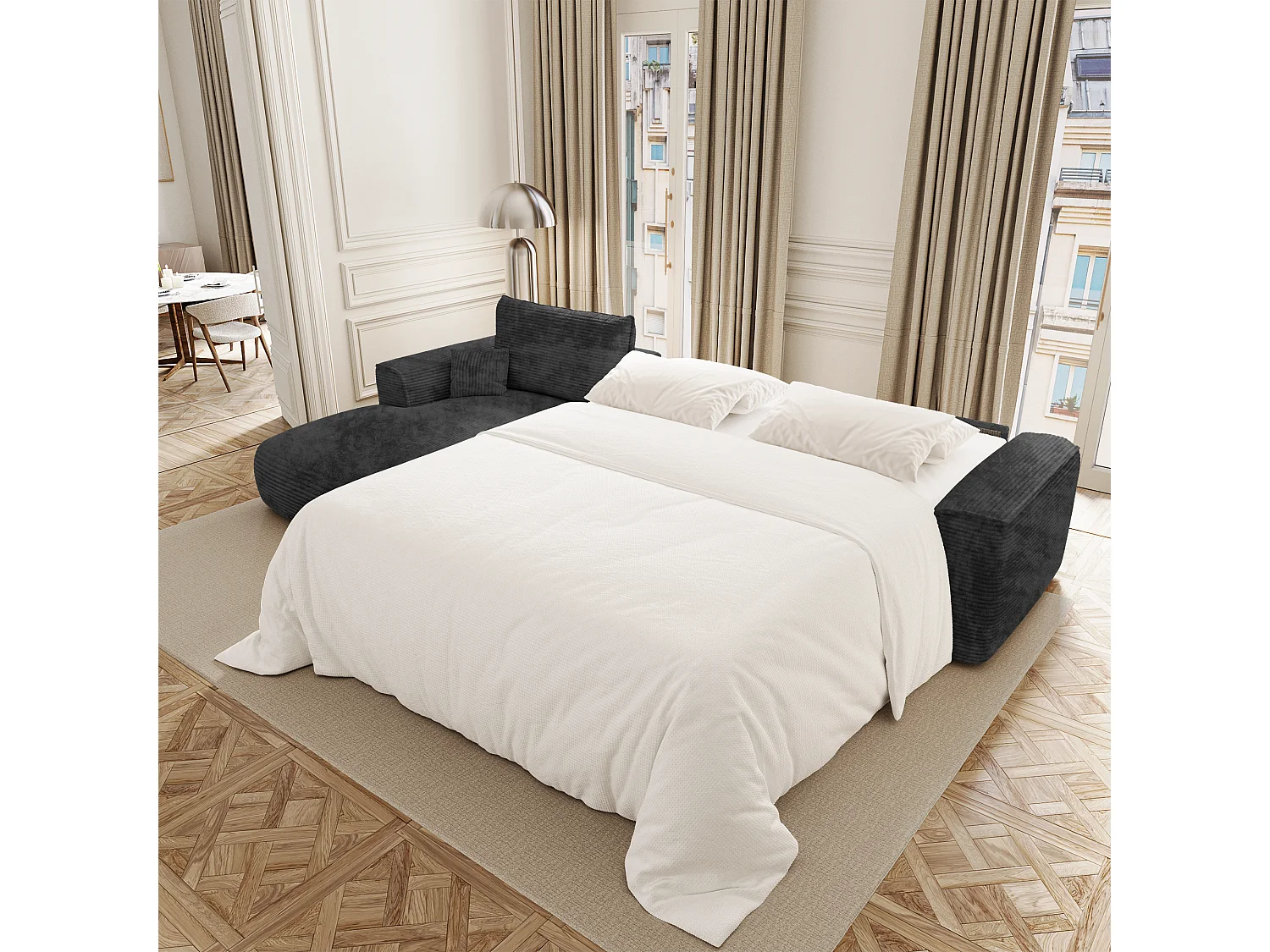 Canapé d'angle gauche convertible express COMO en Velours côtelé