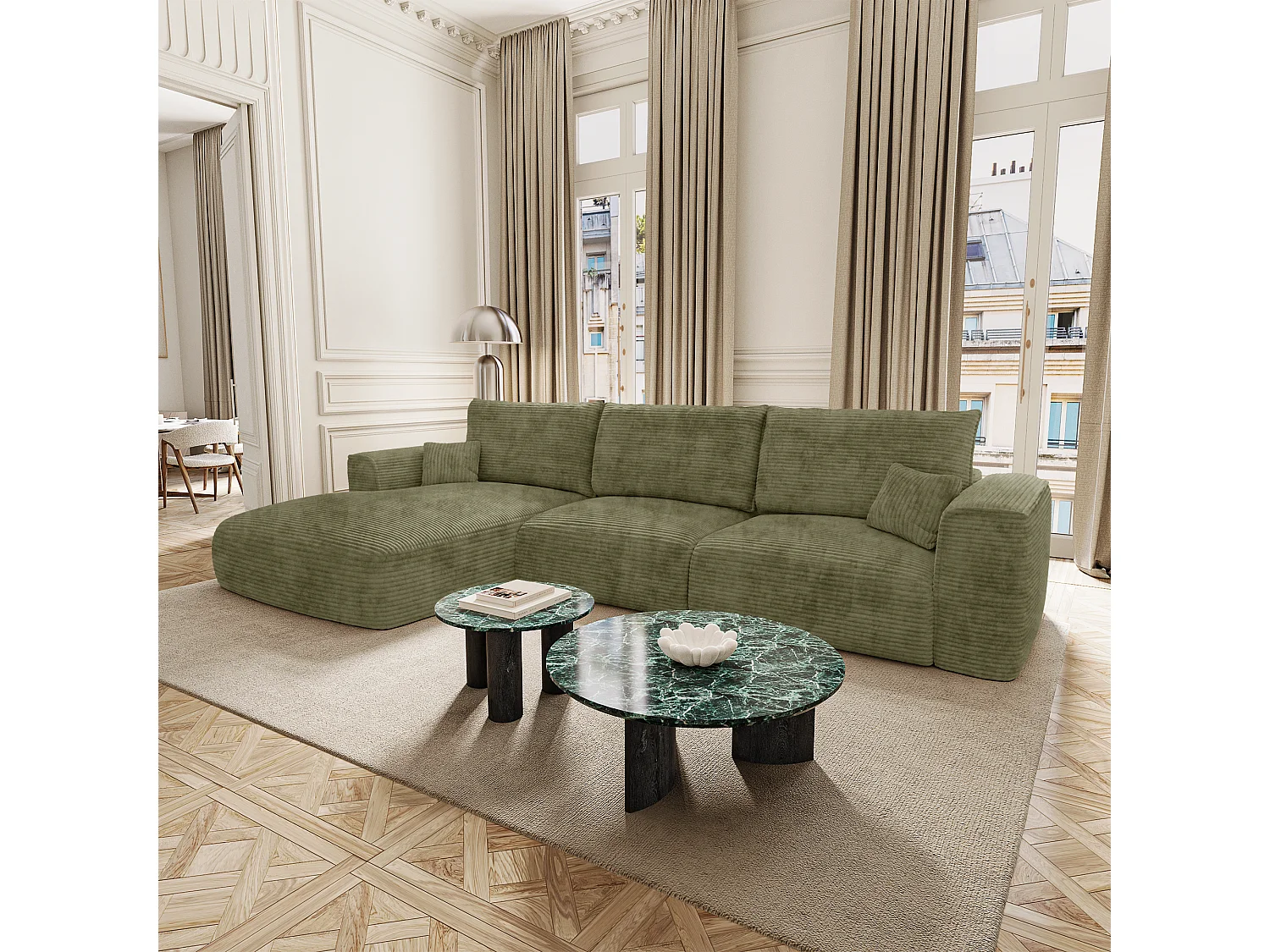 Canapé d'angle gauche convertible express COMO en Velours côtelé