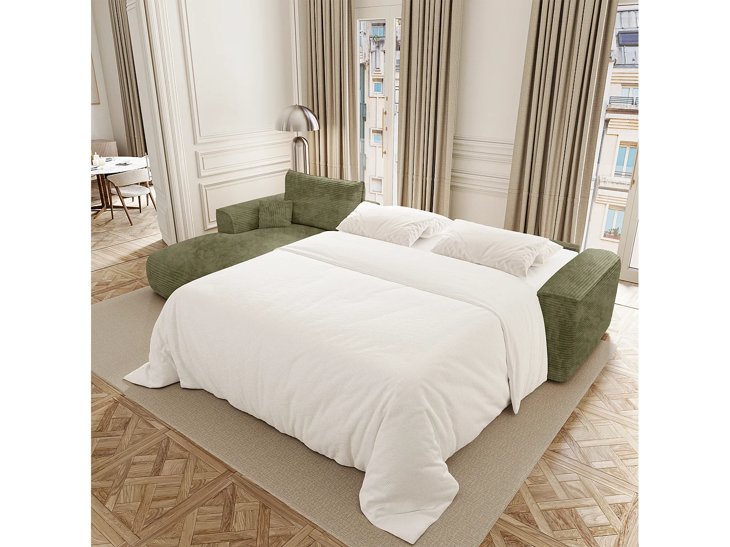 Canapé d'angle gauche convertible express COMO en Velours côtelé