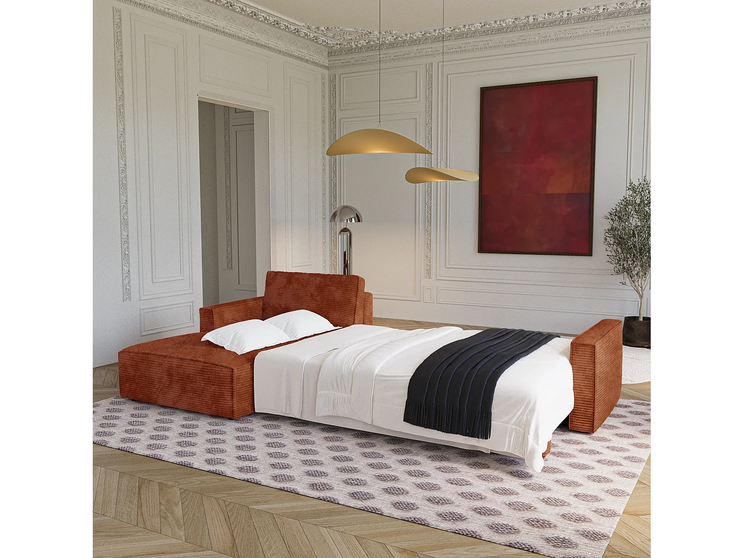 Canapé d'angle gauche convertible avec coffre  en Velours côtelé