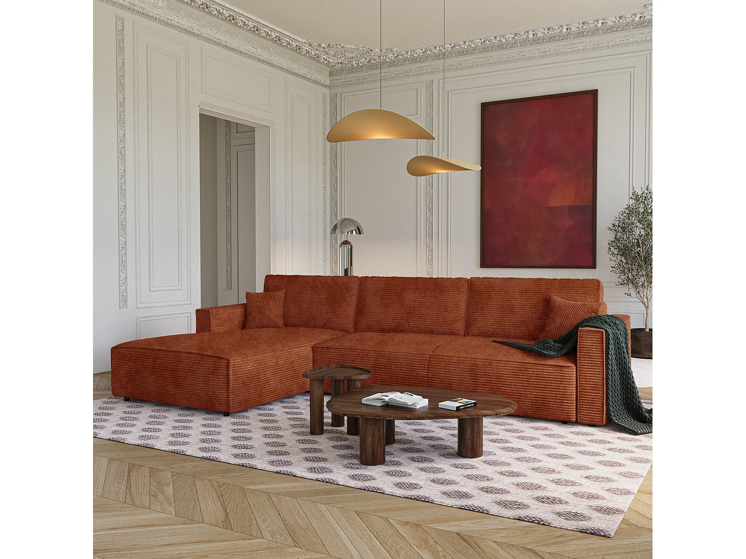 Canapé d'angle gauche convertible avec coffre  en Velours côtelé