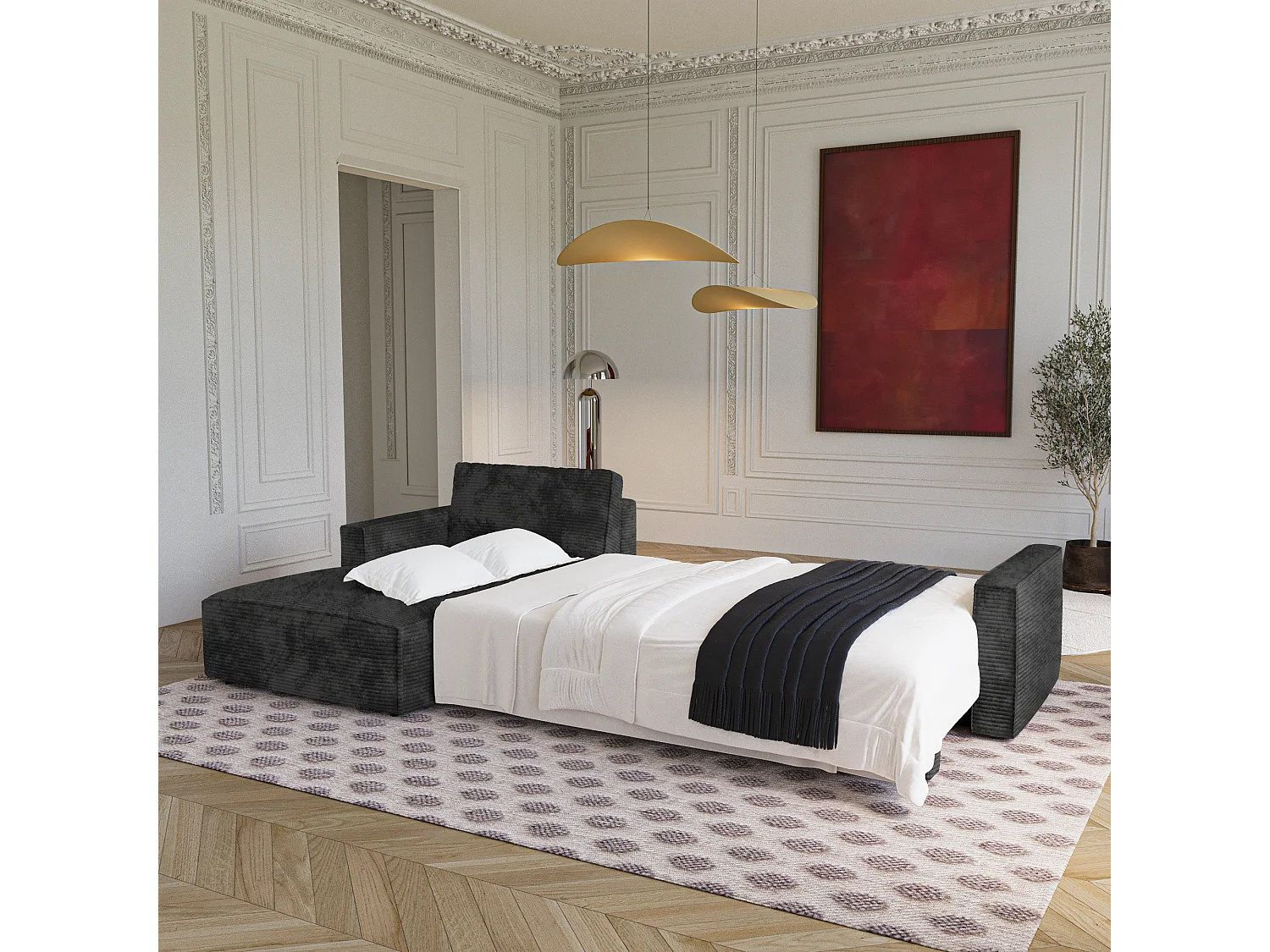 Canapé d'angle gauche convertible avec coffre  en Velours côtelé