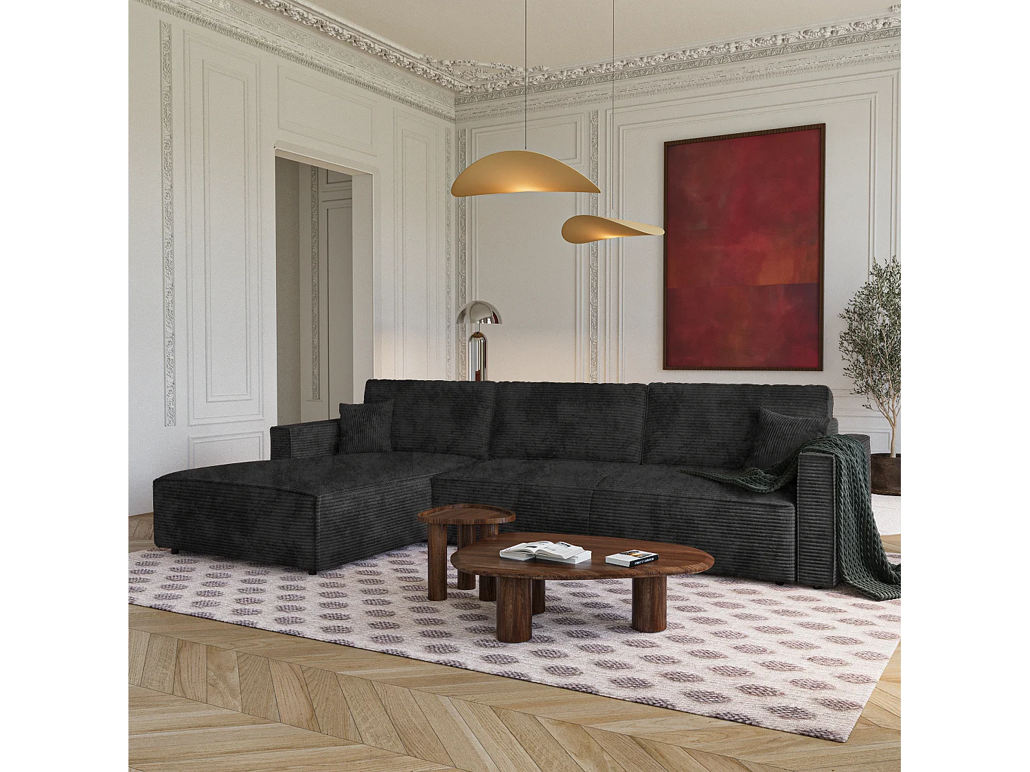 Canapé d'angle gauche convertible avec coffre  en Velours côtelé