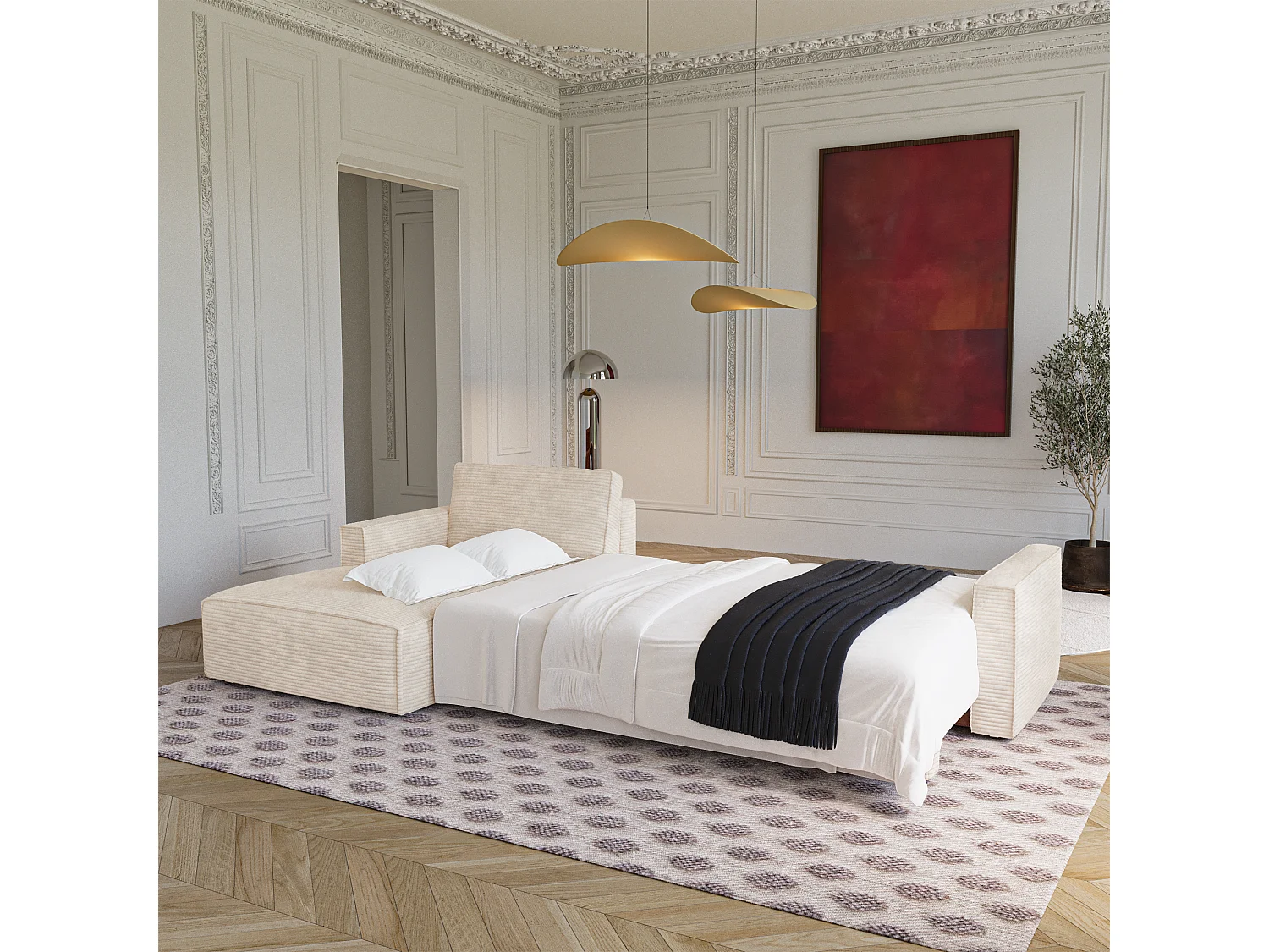 Canapé d'angle gauche convertible avec coffre  en Velours côtelé