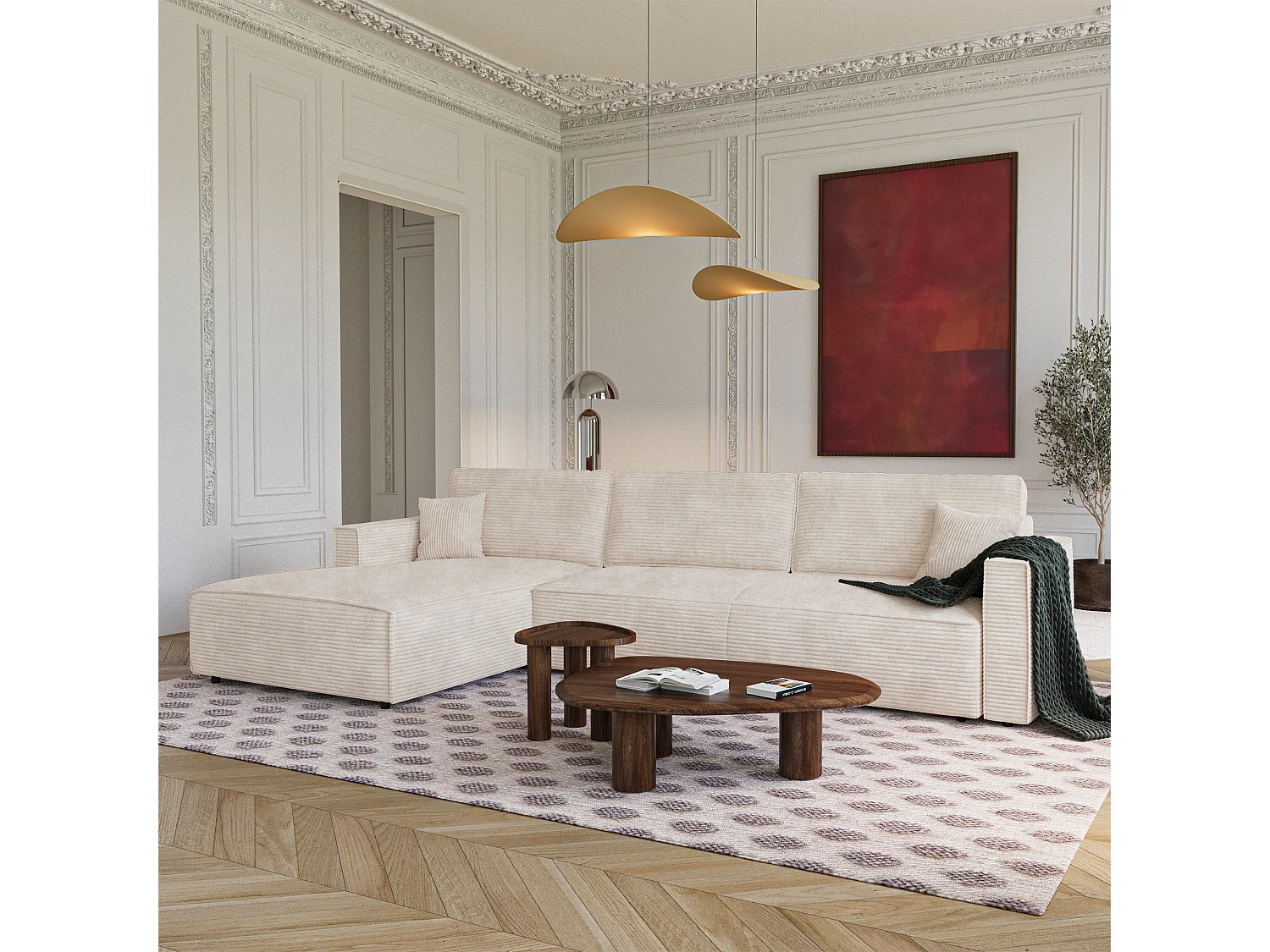 Canapé d'angle gauche convertible avec coffre  en Velours côtelé