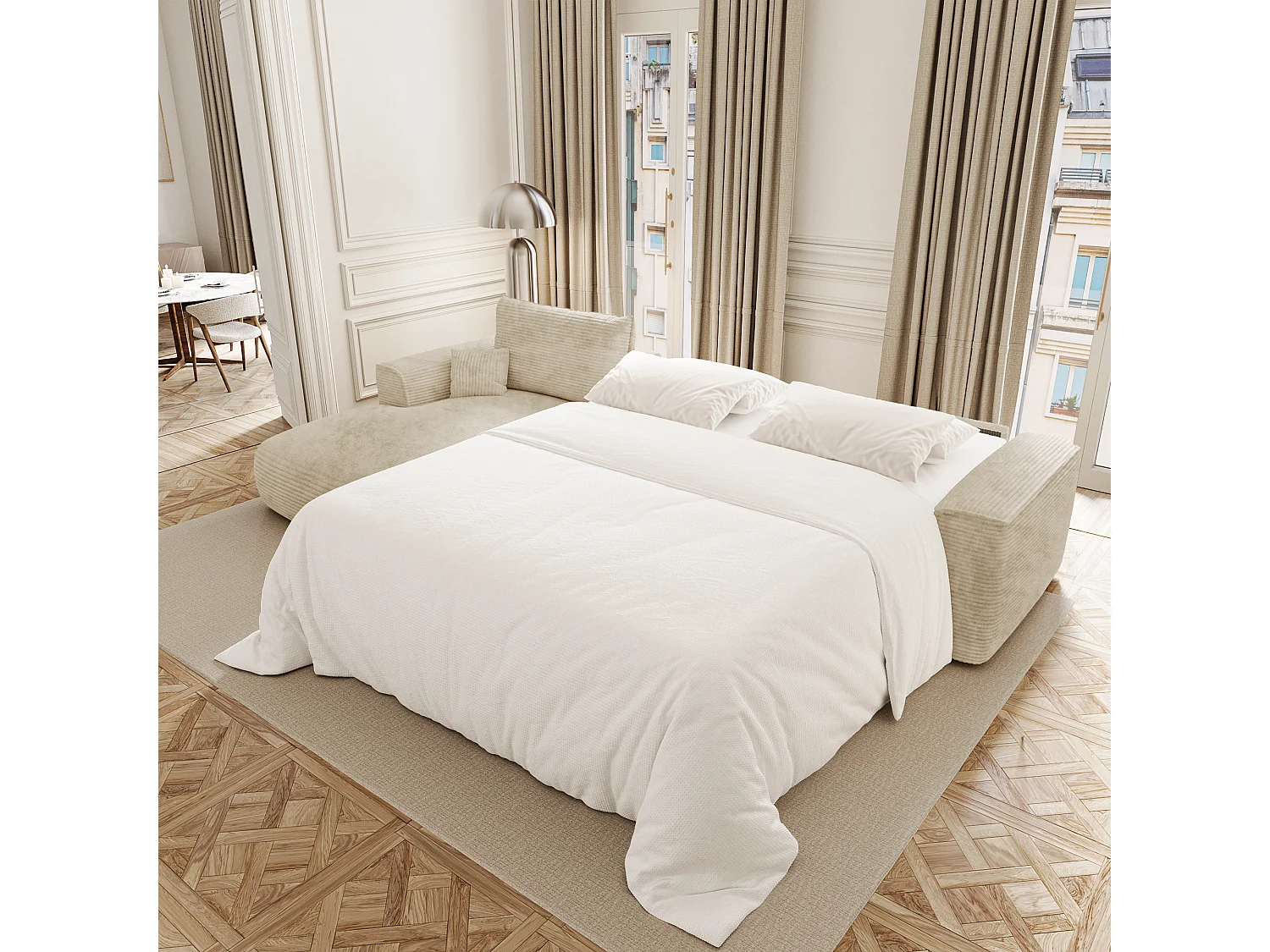 Canapé d'angle gauche convertible express COMO en Velours côtelé