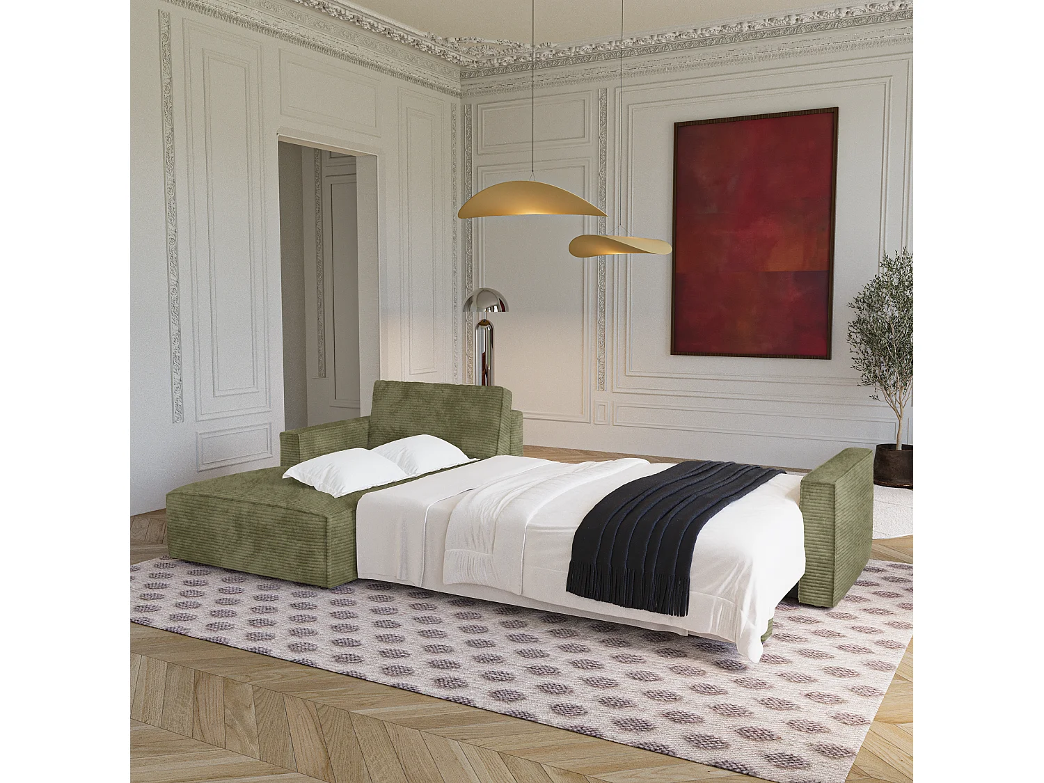 Canapé d'angle gauche convertible avec coffre  en Velours côtelé