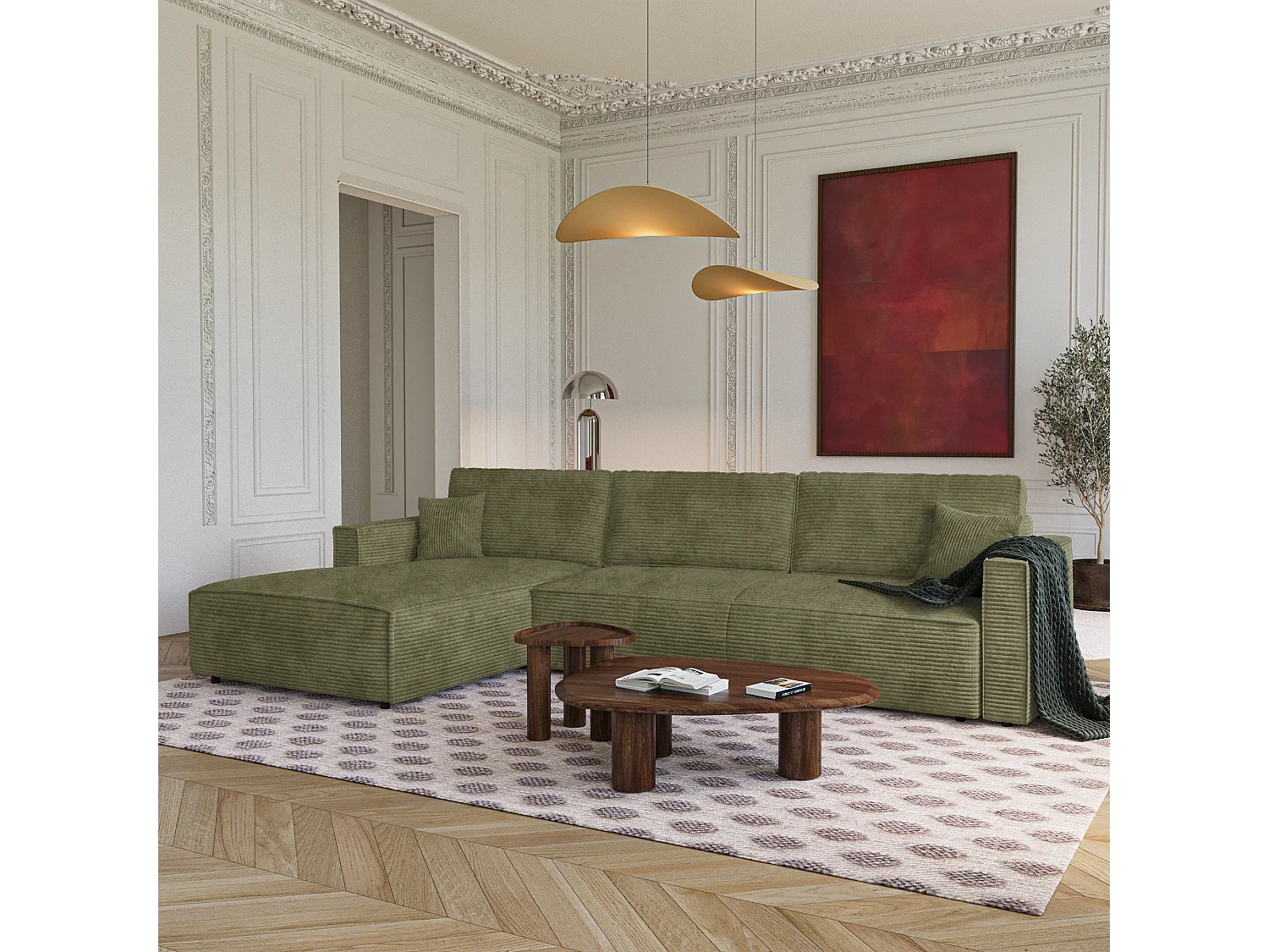 Canapé d'angle gauche convertible avec coffre  en Velours côtelé