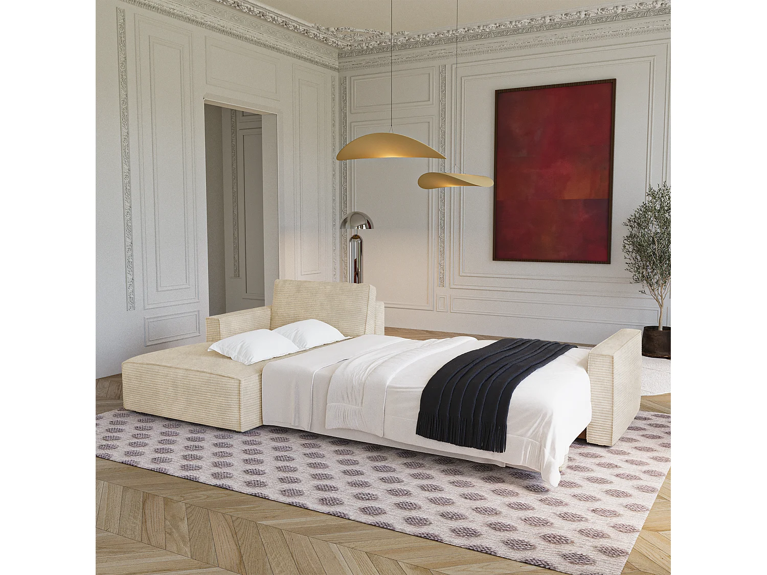 Canapé d'angle gauche convertible avec coffre  en Velours côtelé