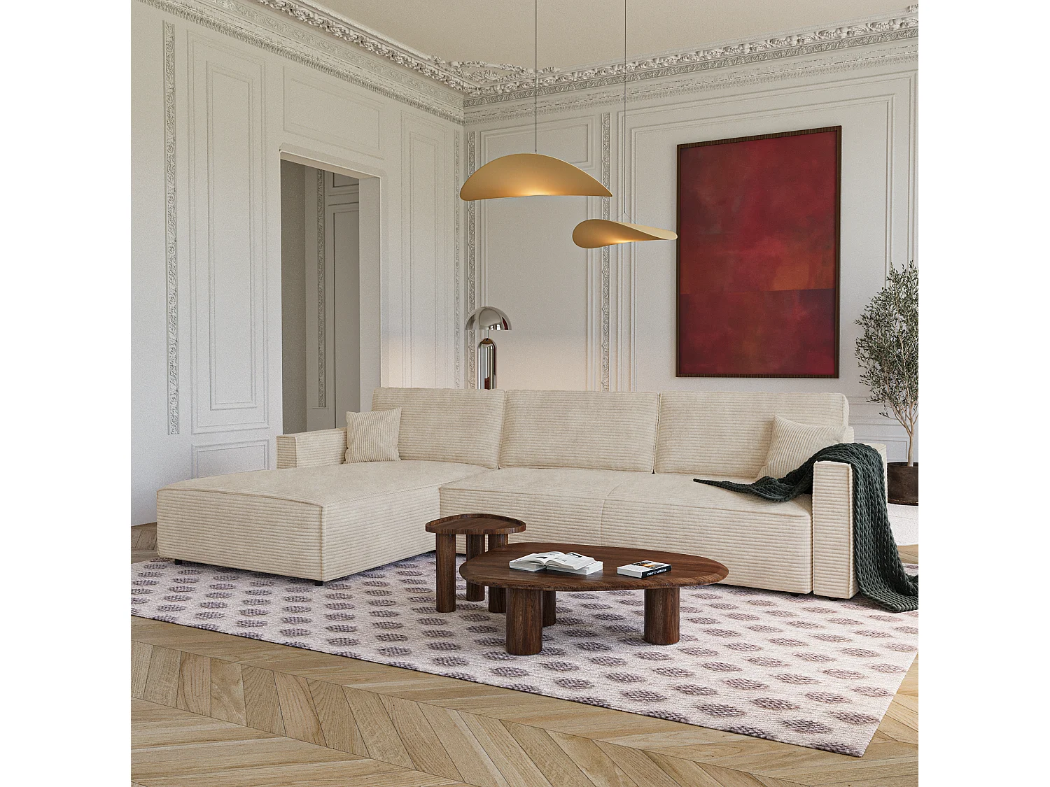 Canapé d'angle gauche convertible avec coffre  en Velours côtelé