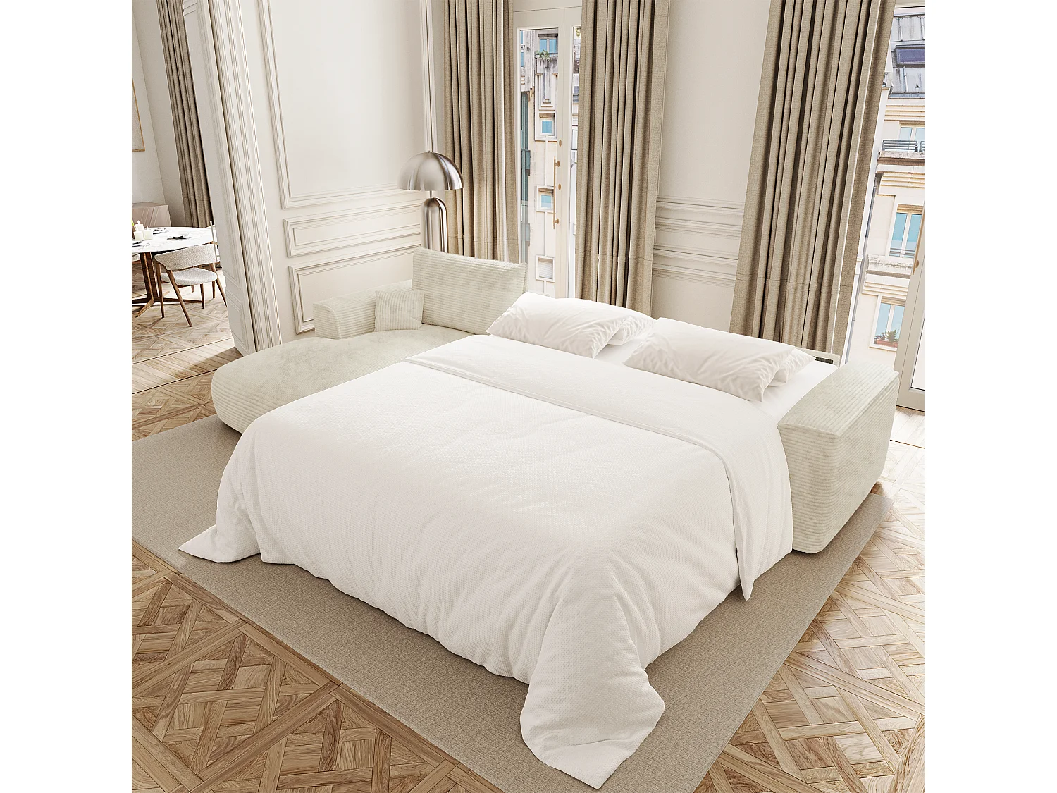 Canapé d'angle gauche convertible express COMO en Velours côtelé