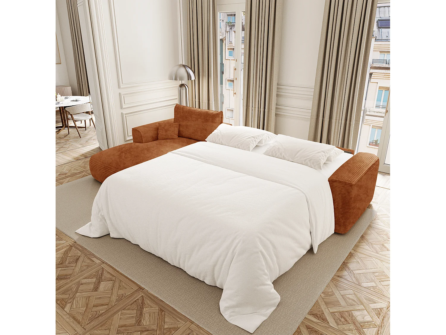 Canapé d'angle gauche convertible express COMO en Velours côtelé