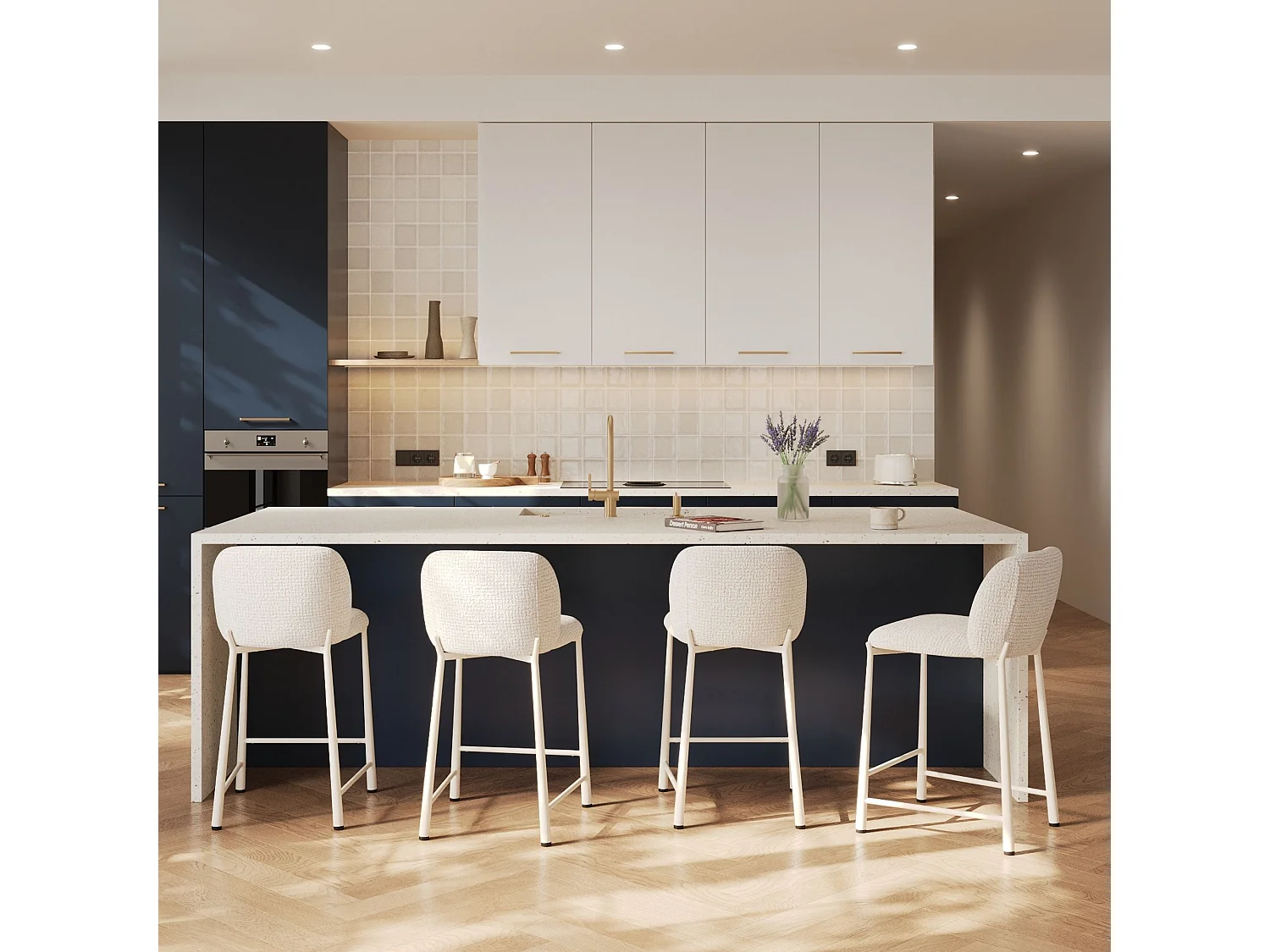 Lote de 2 sillas para isla central 65,5 cm, tejido texturizado crudo. - Bento