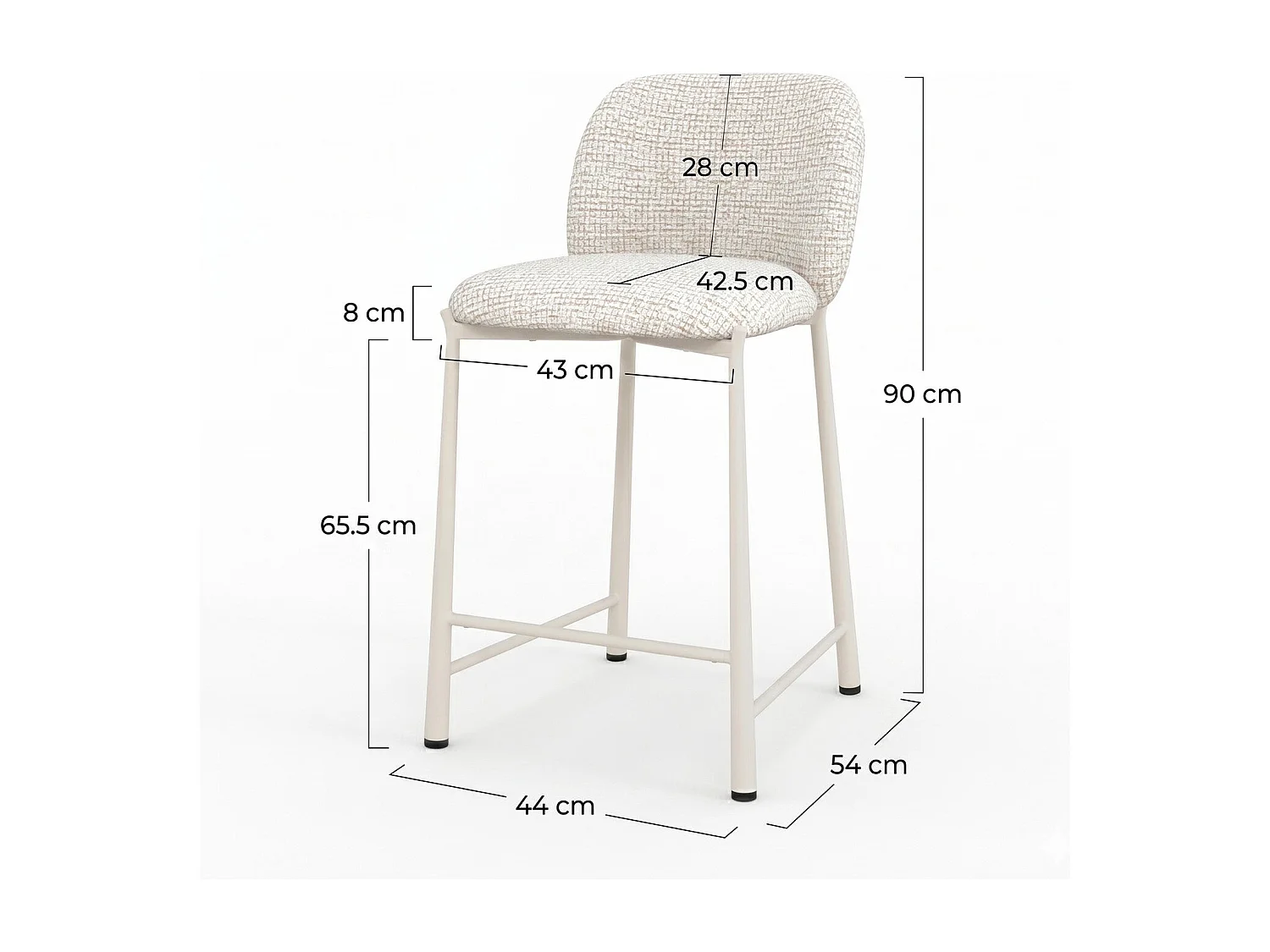 Lot de 2 chaises pour ilot central 65,5 cm, tissu texturé écru chiné - Bento