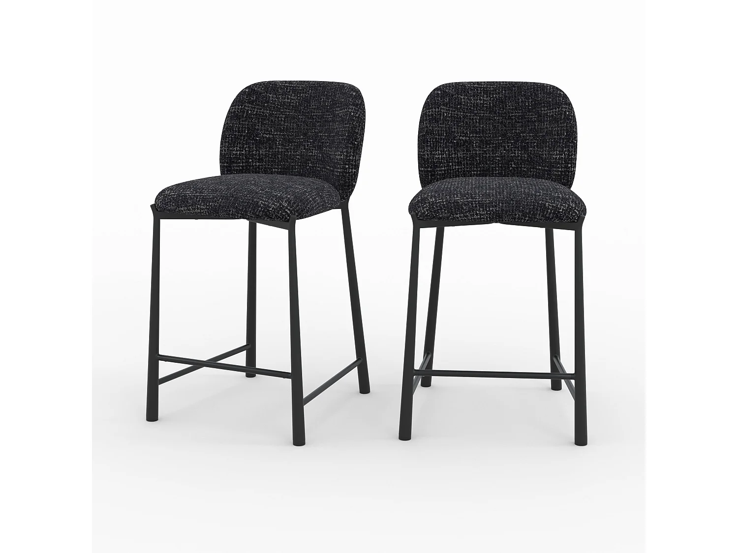 Lot de 2 chaises pour ilot central 65,5 cm en tissu texturé noir - Bento