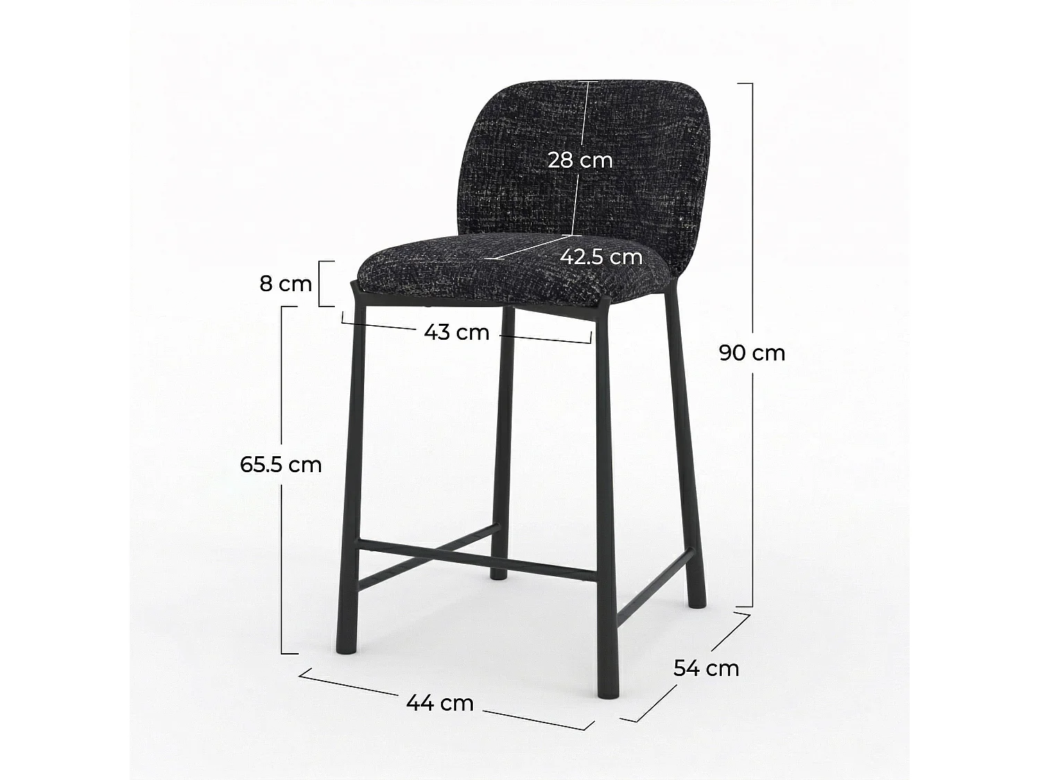Lot de 2 chaises pour ilot central 65,5 cm en tissu texturé noir - Bento