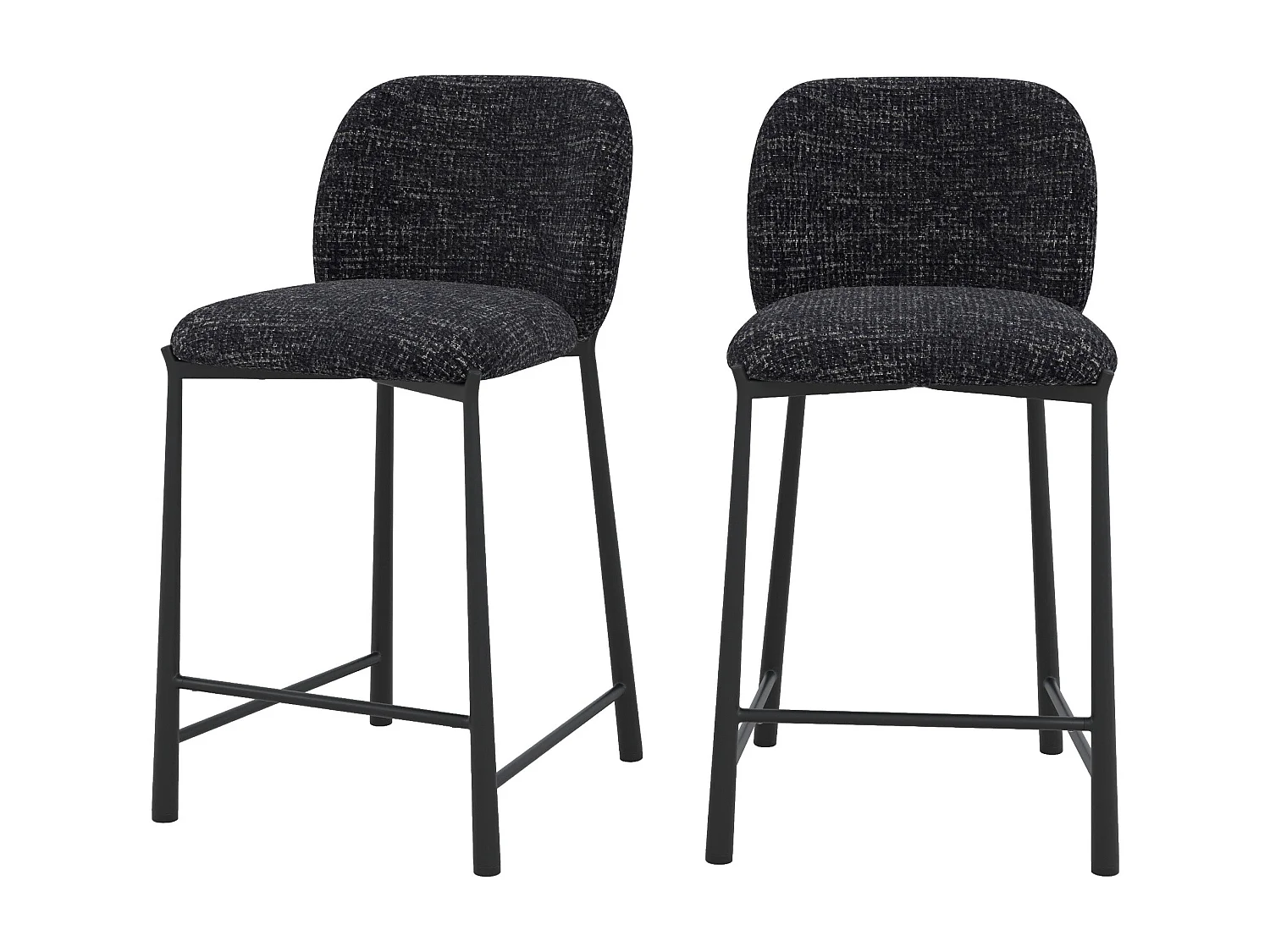 Lot de 2 chaises pour ilot central 65,5 cm en tissu texturé noir - Bento