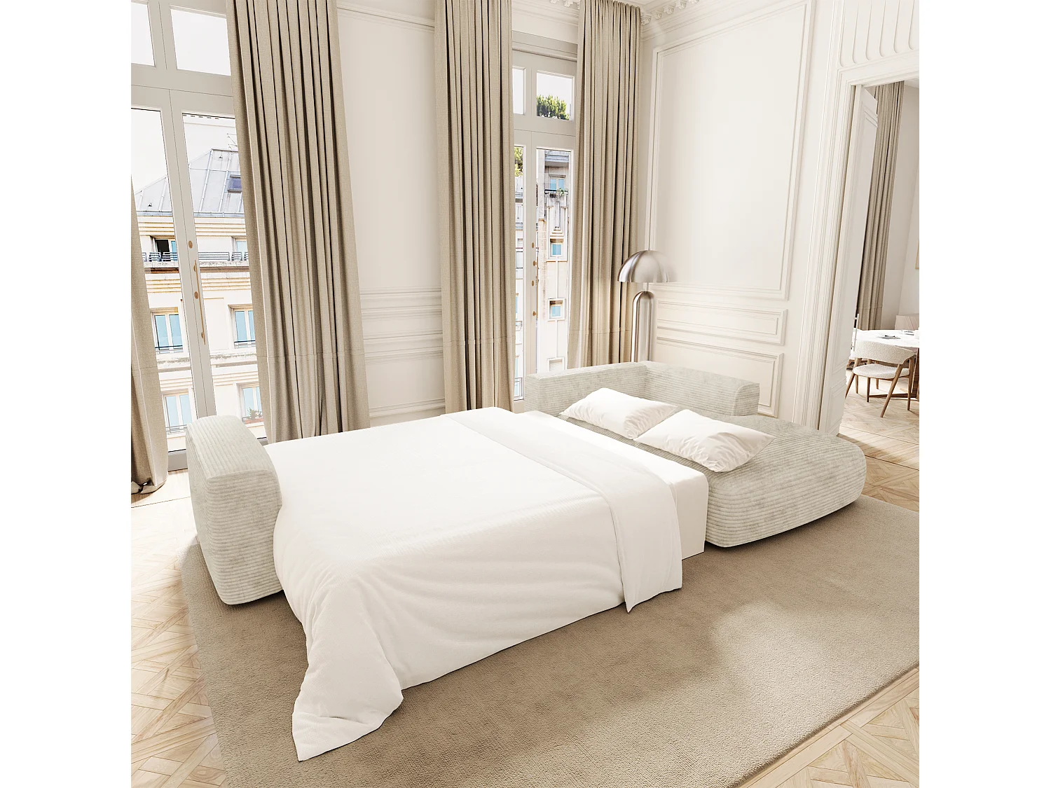 Canapé d'angle droit convertible avec coffre COMO en Velours côtelé