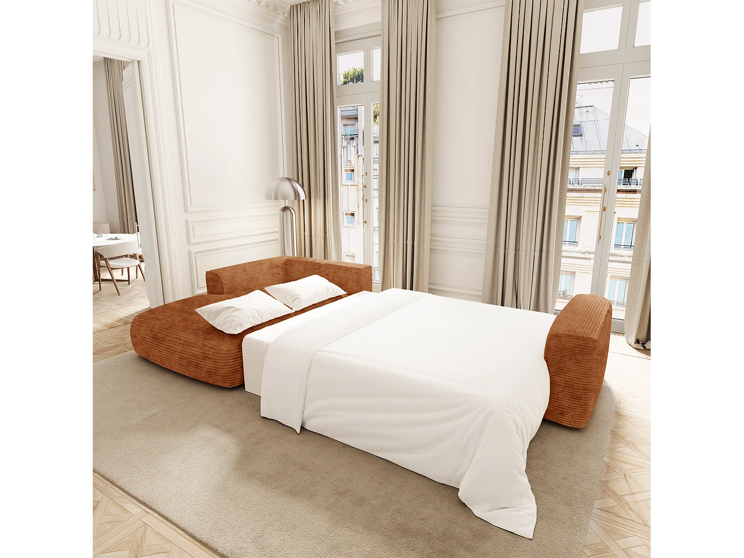 Canapé d'angle gauche convertible avec coffre COMO en Velours côtelé