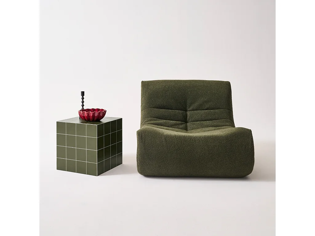 Tavolino cubico effetto piastrelle di cemento, verde kaki