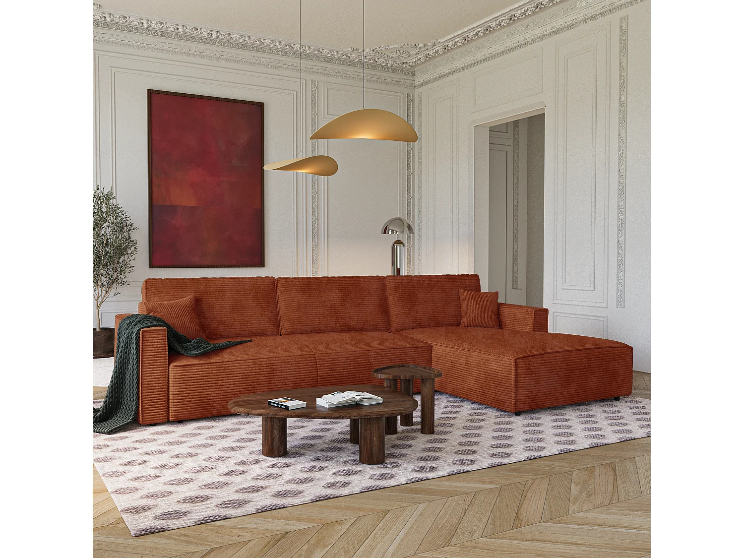 Canapé d'angle droit convertible avec coffre  en Velours côtelé