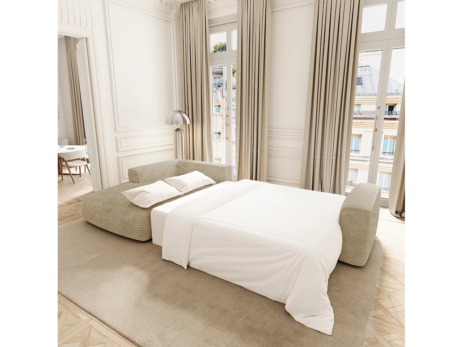 Canapé d'angle gauche convertible avec coffre COMO en Velours côtelé