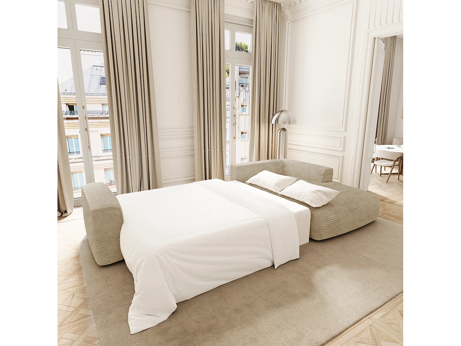 Canapé d'angle droit convertible avec coffre COMO en Velours côtelé