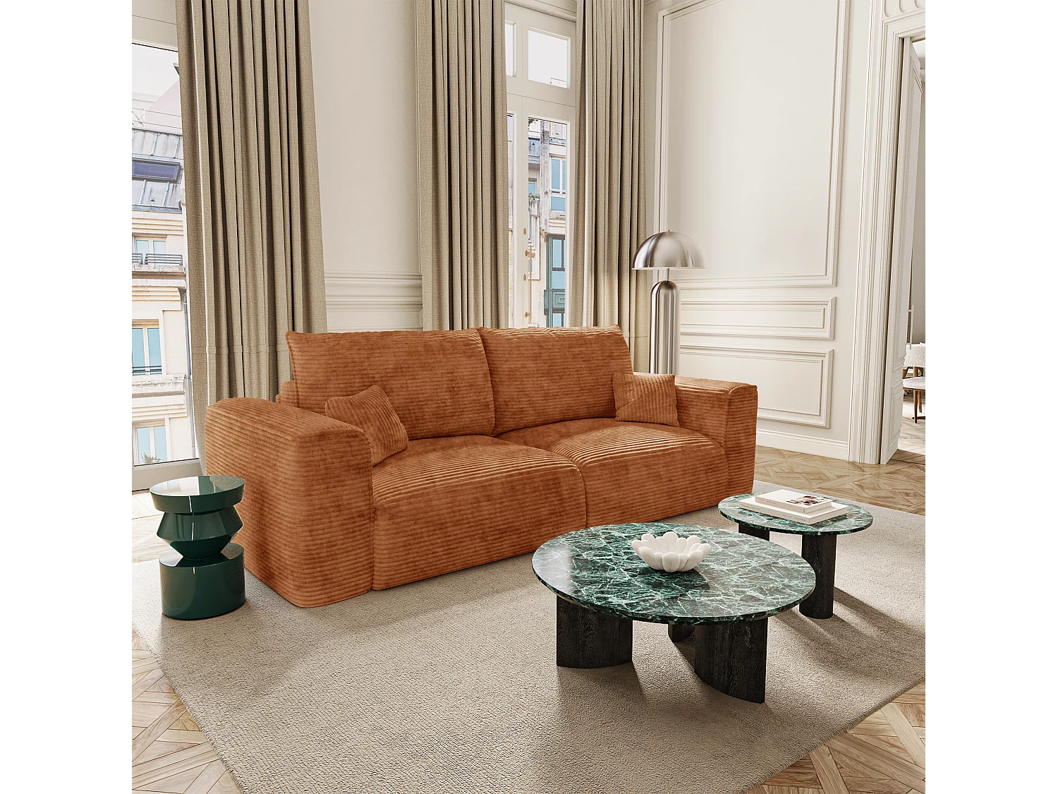 Canapé convertible avec coffre COMO en Velours côtelé