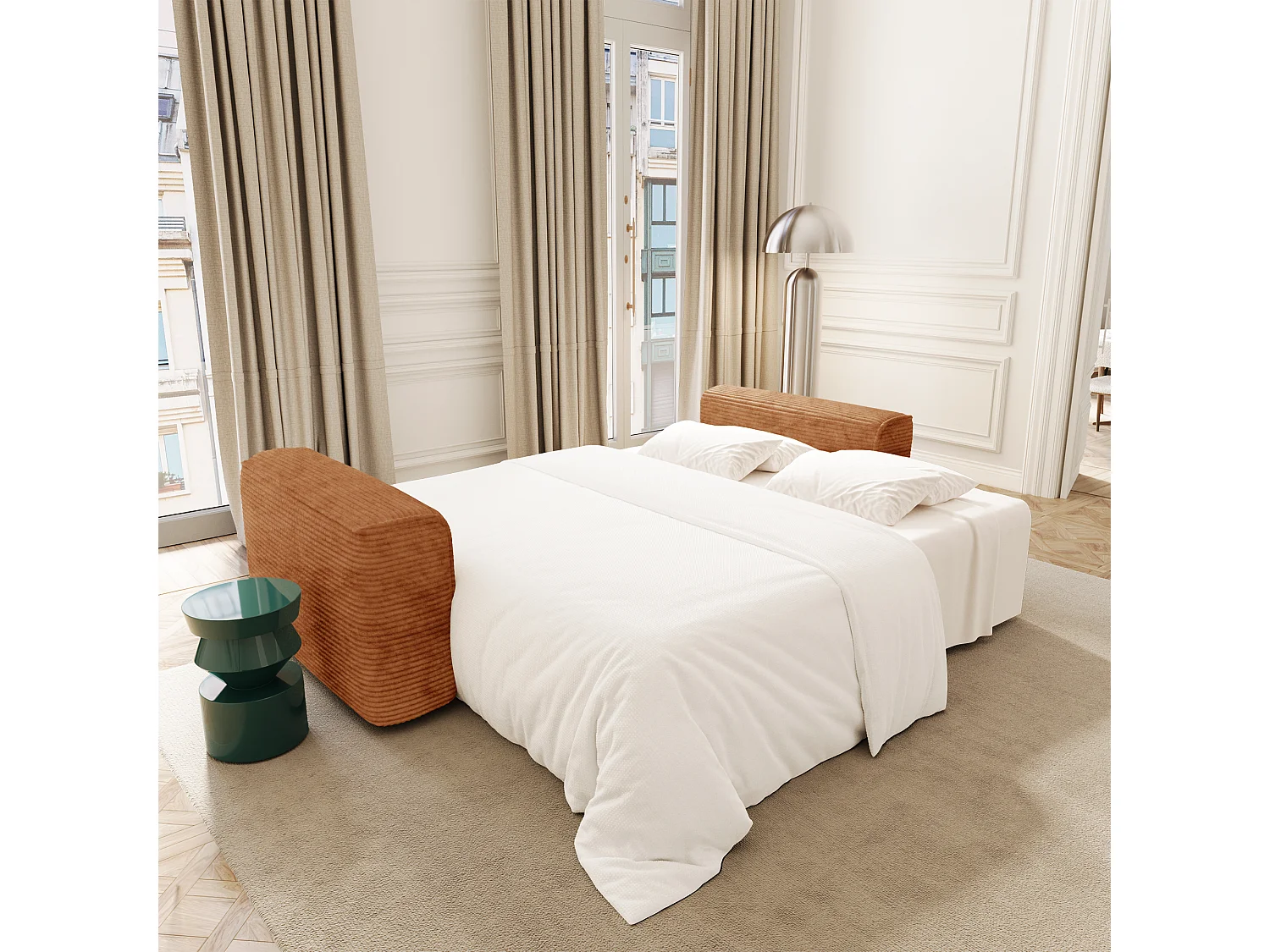 Canapé convertible avec coffre COMO en Velours côtelé