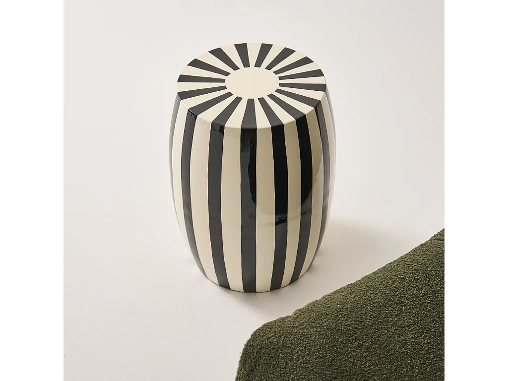 Table d'appoint. bout de canapé. table de chevet acier émaillé noir et blanc Ø35 x H 46cm - Mizzy