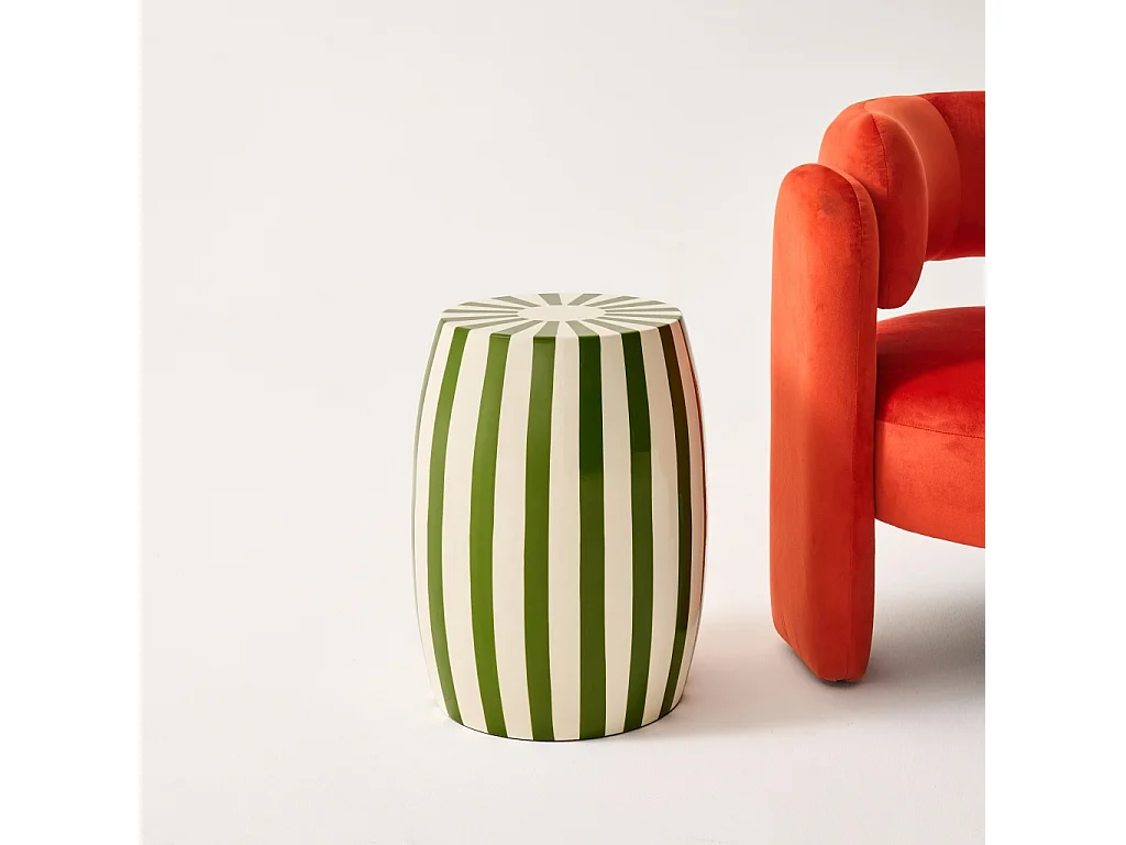 Table d'appoint. bout de canapé. table de chevet acier émaillé. vert et blanc Ø35 x H 46cm - Mizzy