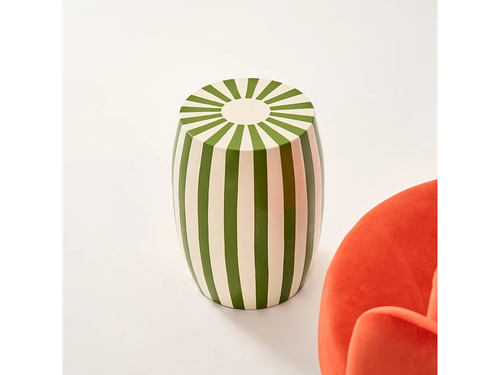 Table d'appoint. bout de canapé. table de chevet acier émaillé. vert et blanc Ø35 x H 46cm - Mizzy