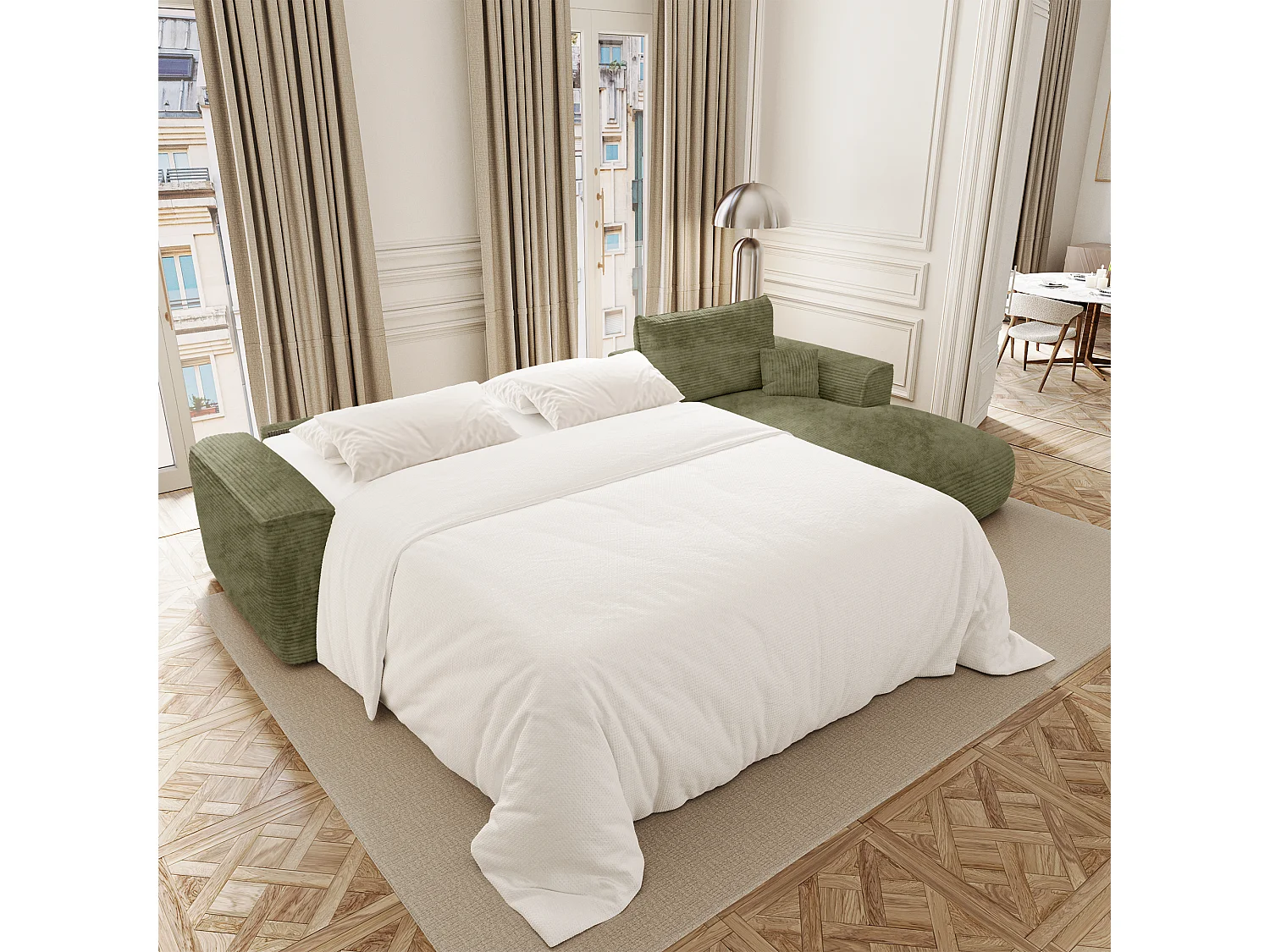 Canapé d'angle droit convertible express COMO en Velours côtelé