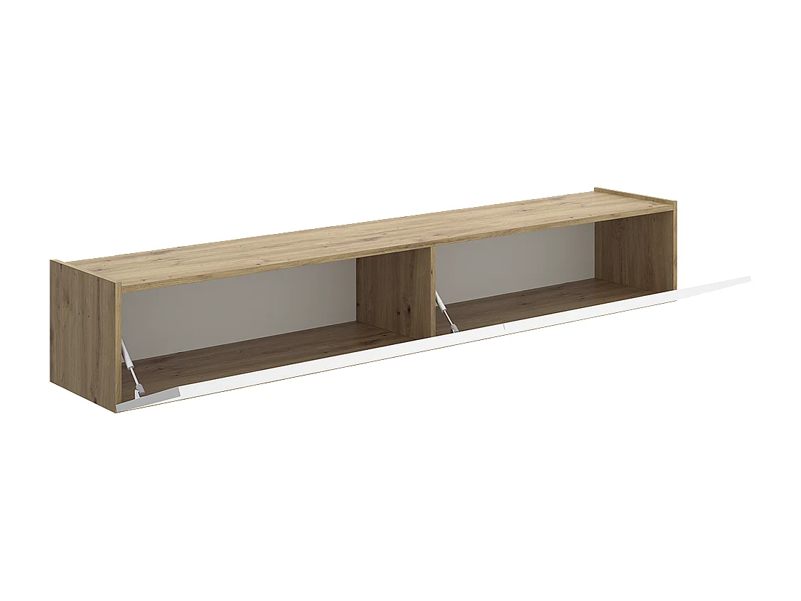 Meuble TV suspendu avec 2 portes abattantes, coloris chêne sonoma/blanc - Hauteur 29 x Longueur 180 x Profondeur 35 cm