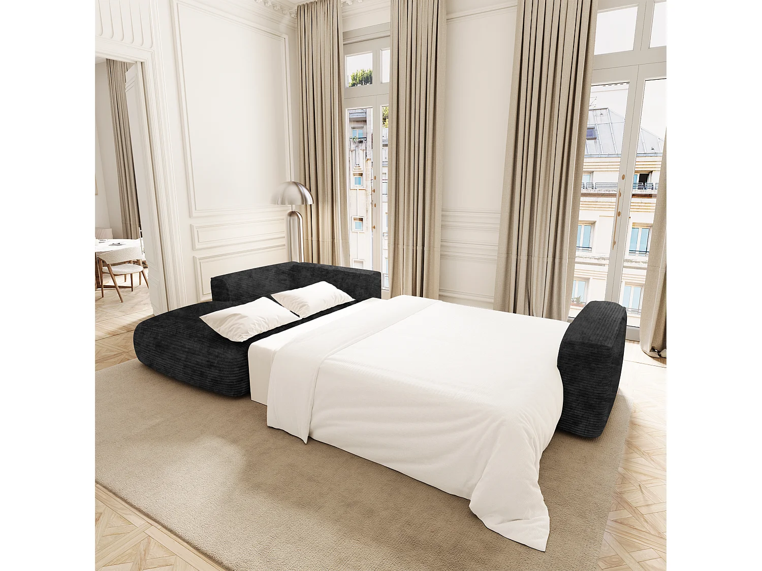 Canapé d'angle gauche convertible avec coffre COMO en Velours côtelé