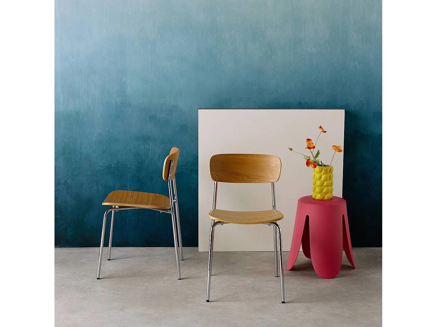 Silla vintage de metal y contrachapado, set de 2 gris perlado