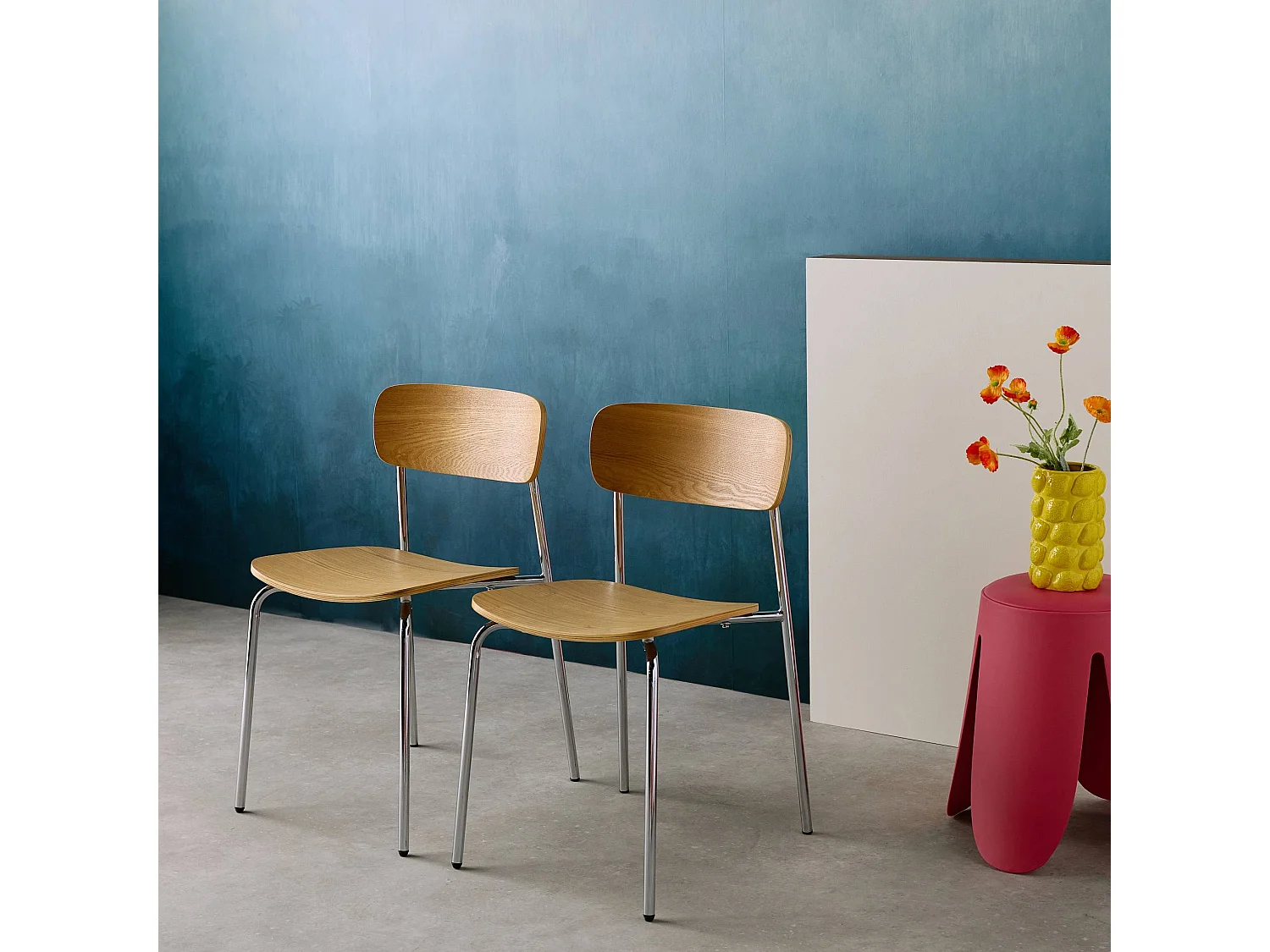 Silla vintage de metal y contrachapado, set de 2 gris perlado